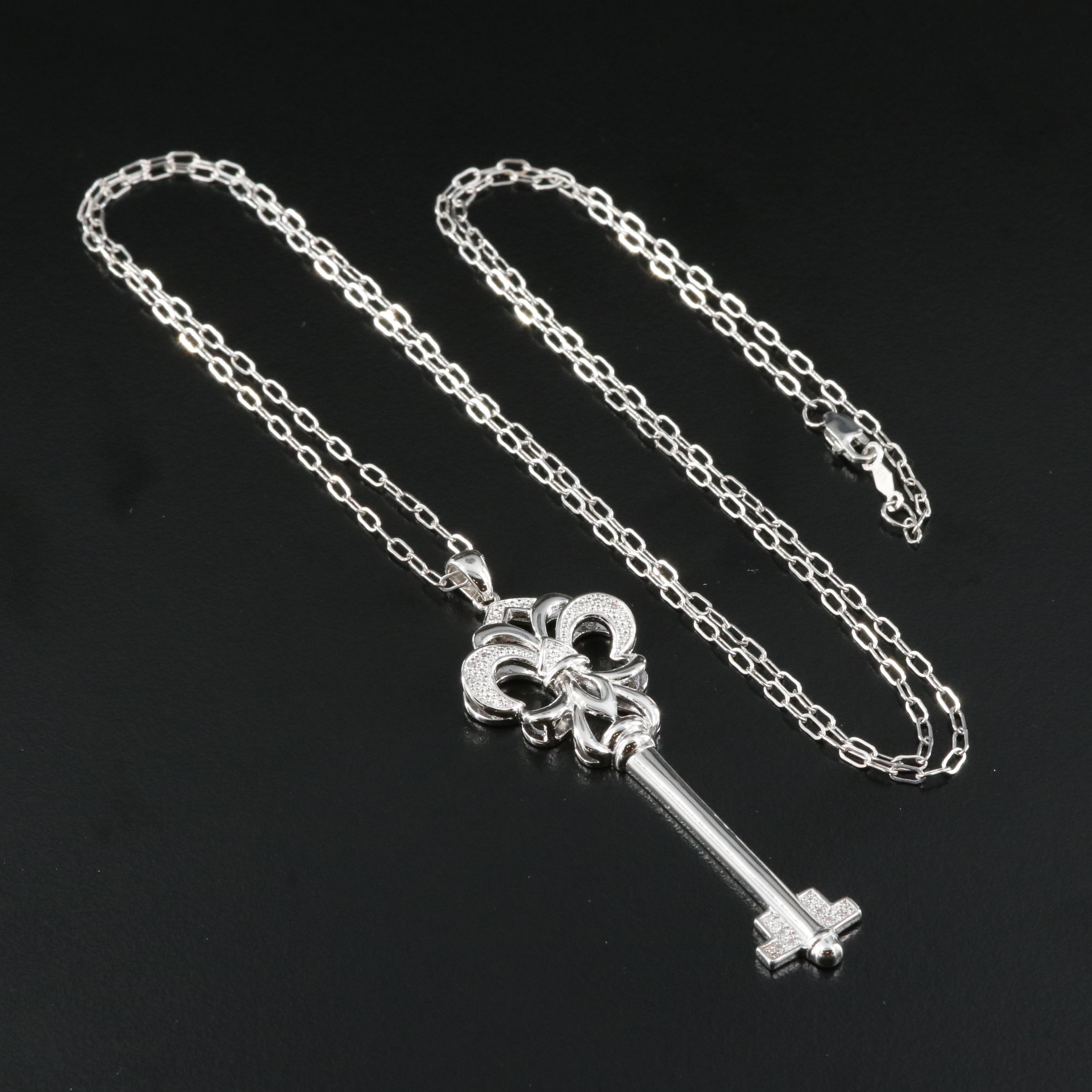Sterling Diamond Key Pendant Necklace