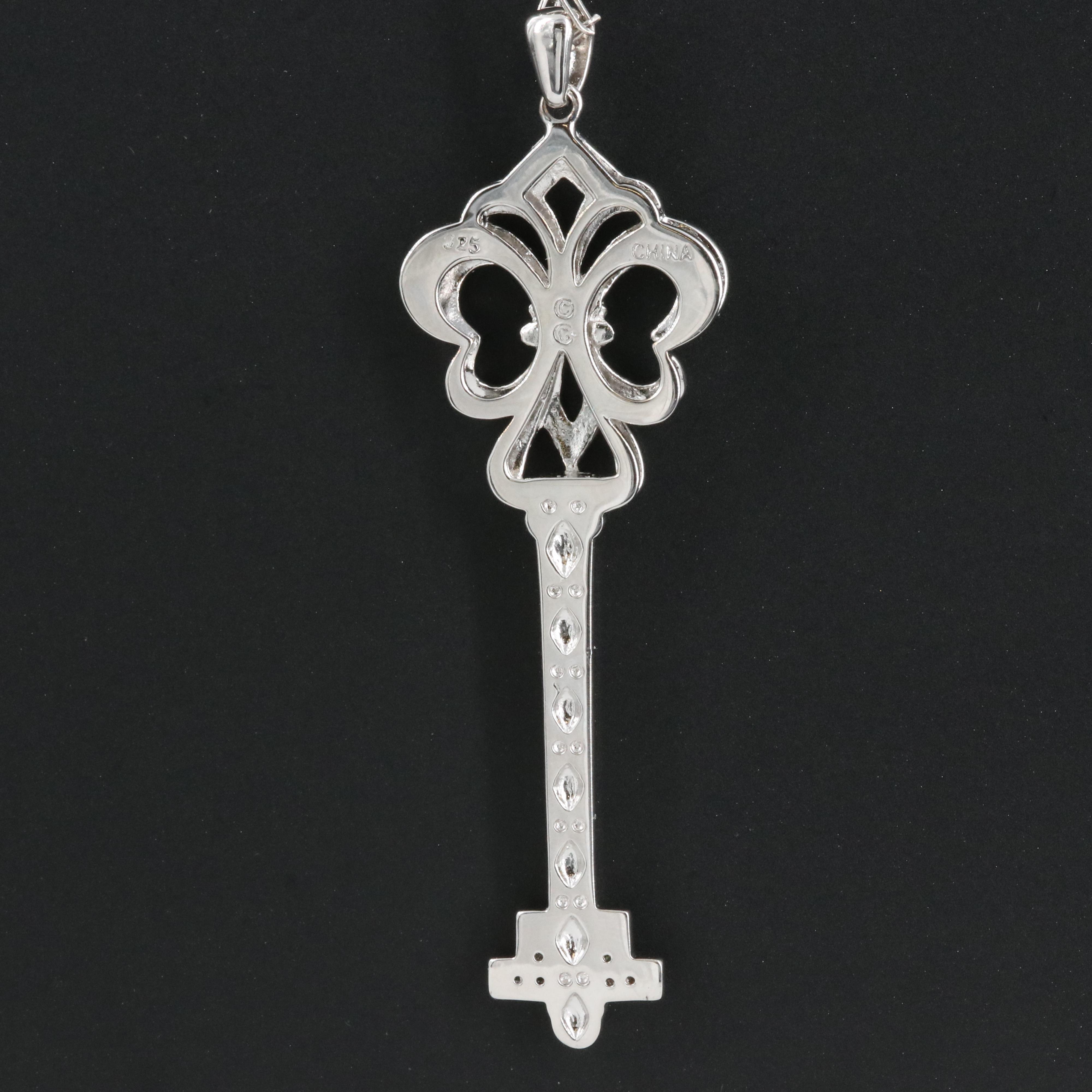 Sterling Diamond Key Pendant Necklace