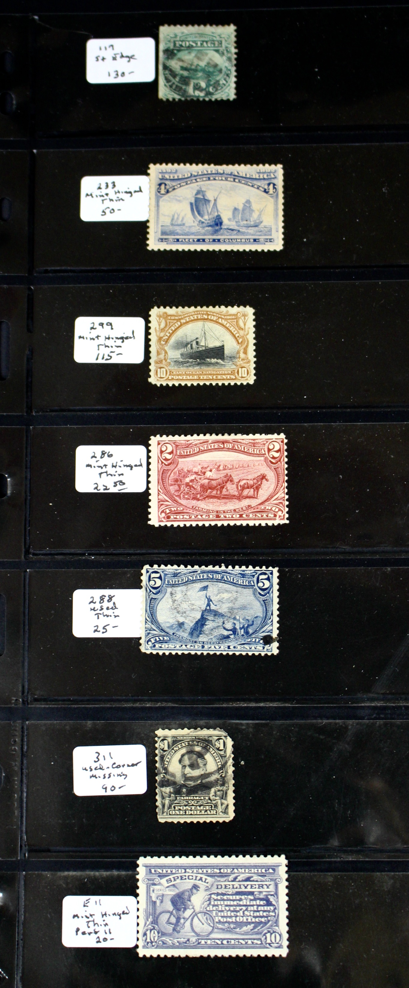 Seven Early U.S. Postage Stamps