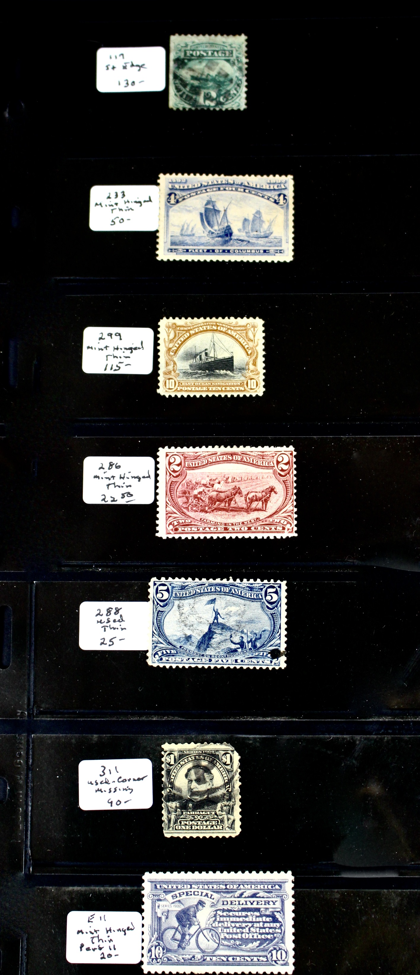 Seven Early U.S. Postage Stamps