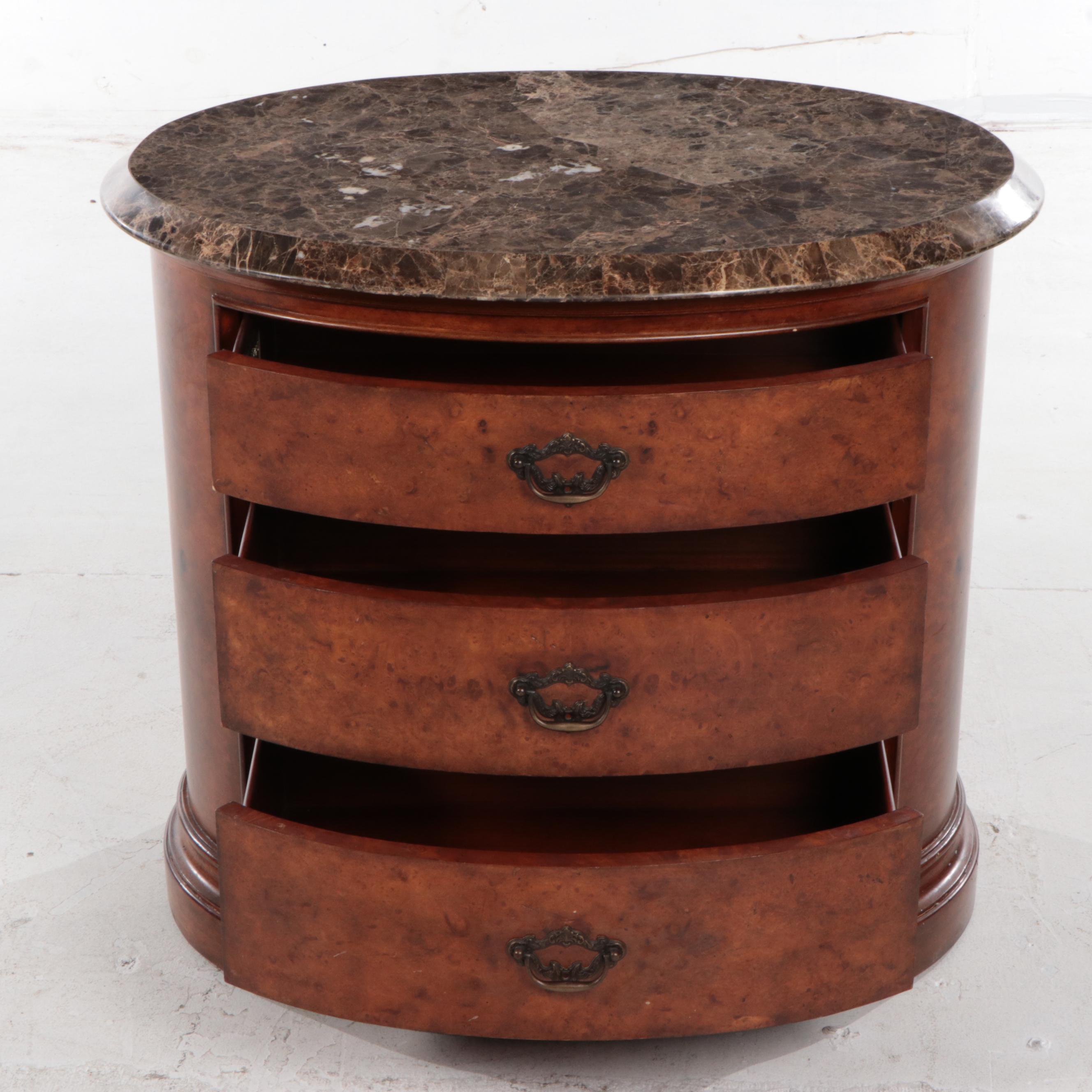 Thomasville "Ernest Hemingway" Burlwood and Tessellated Marble Bedside Chest