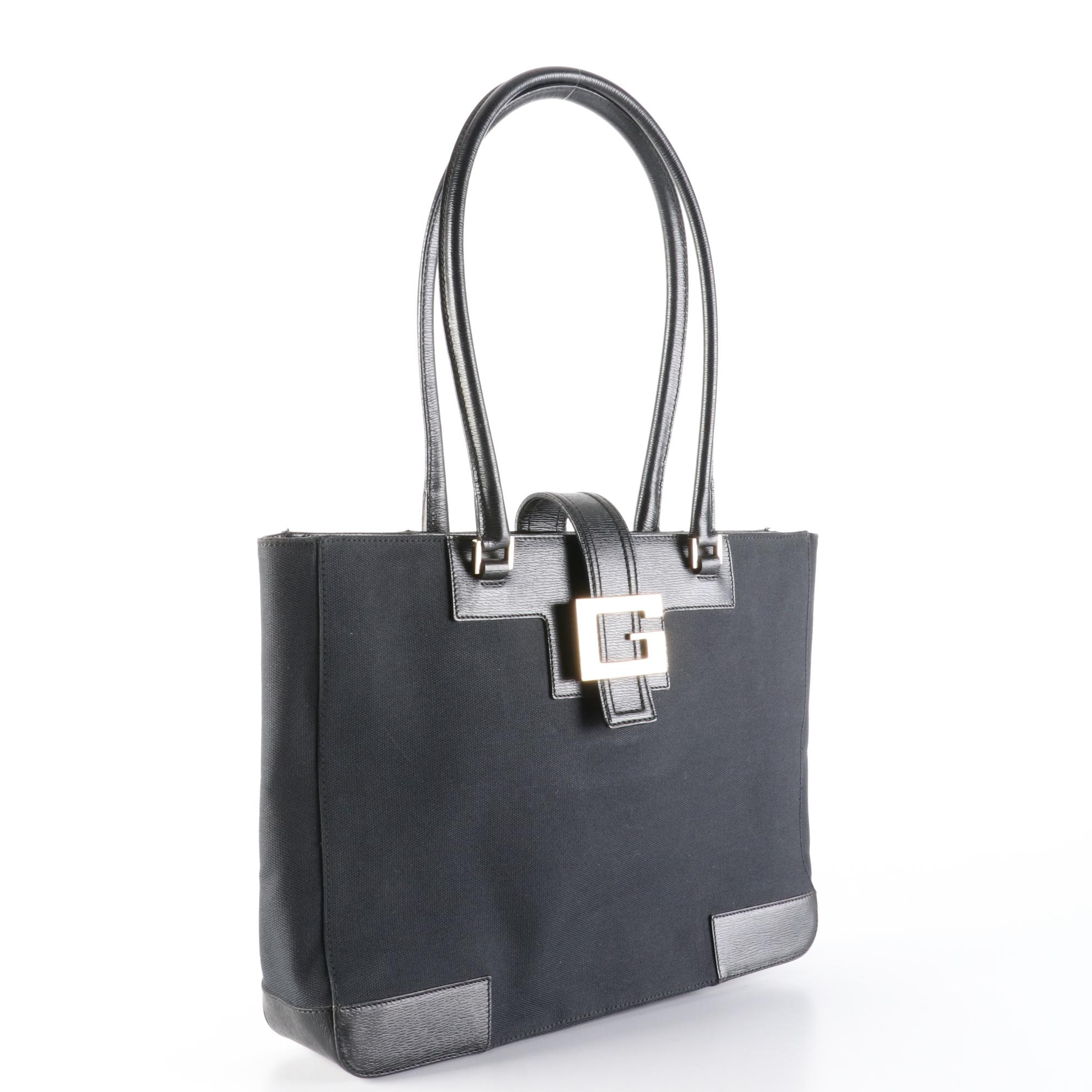 Gucci Square G Tote Bag in Black Canvas and Leather