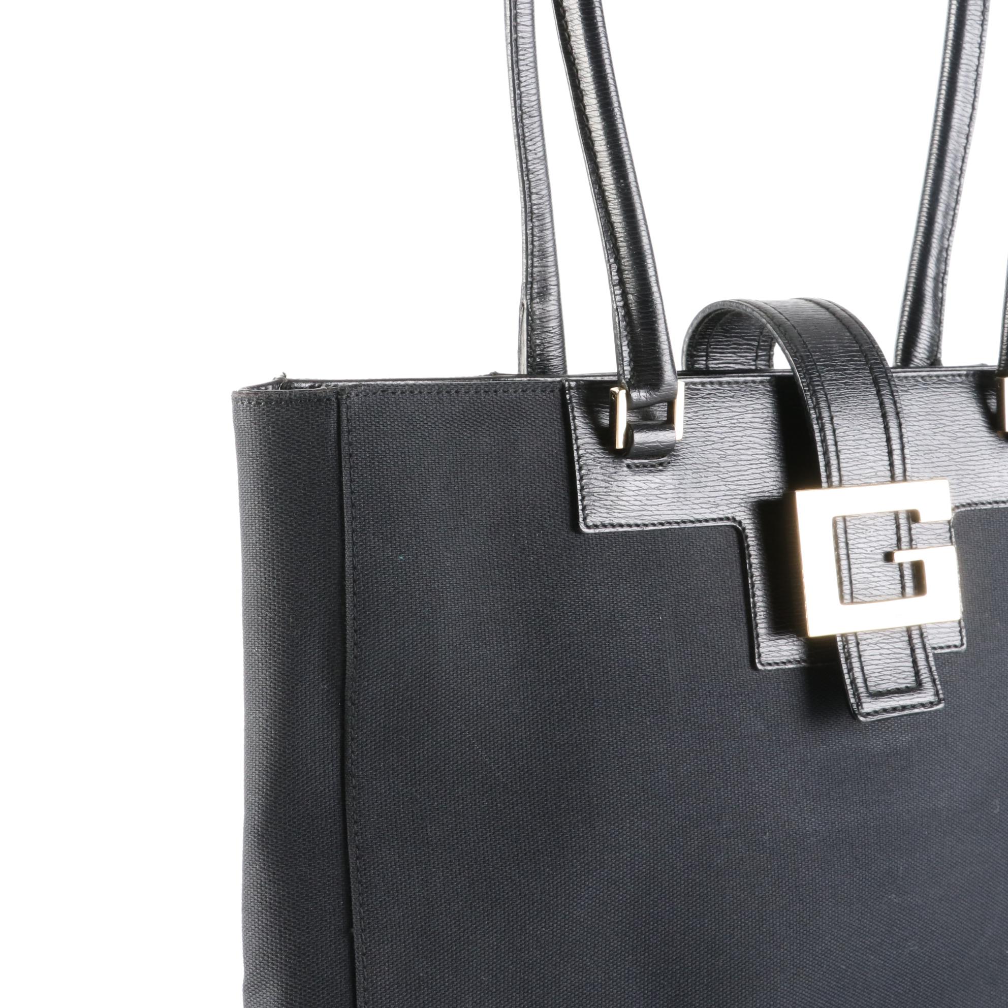 Gucci Square G Tote Bag in Black Canvas and Leather