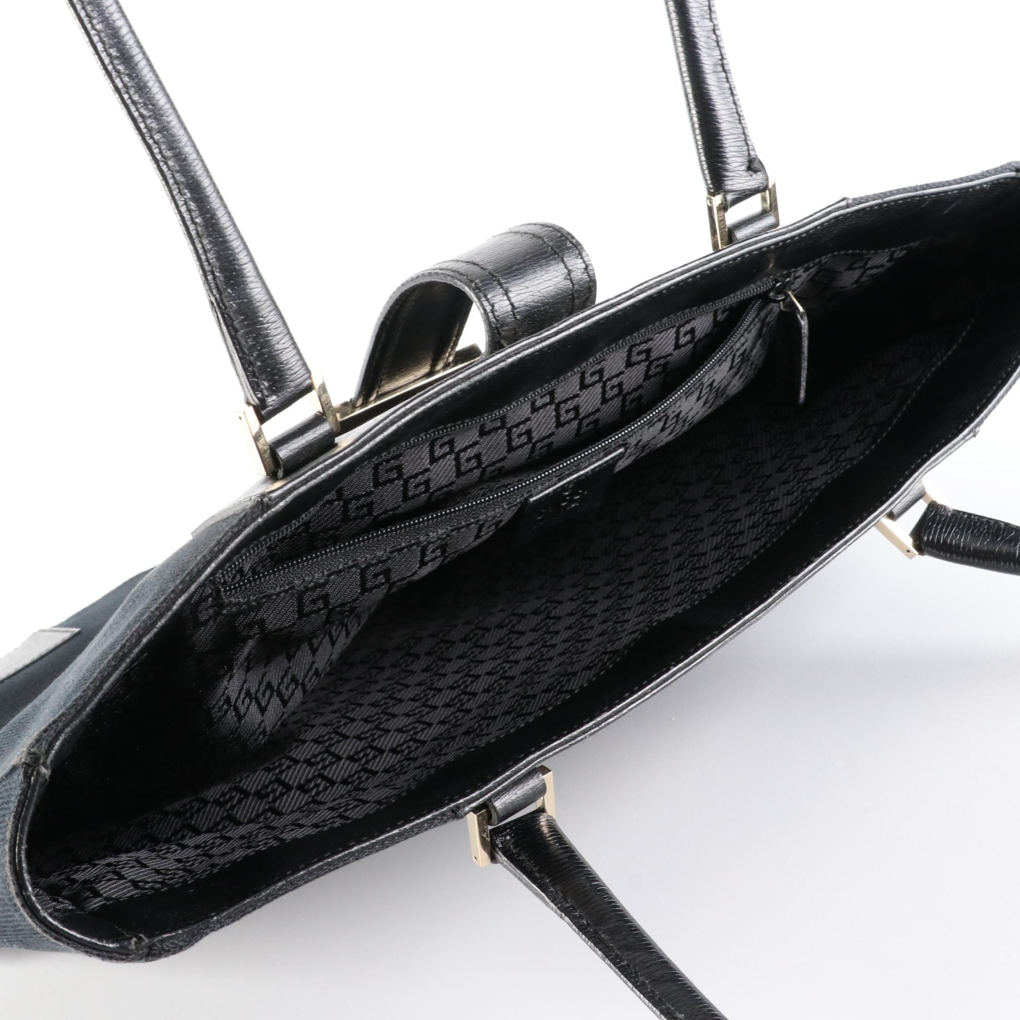 Gucci Square G Tote Bag in Black Canvas and Leather