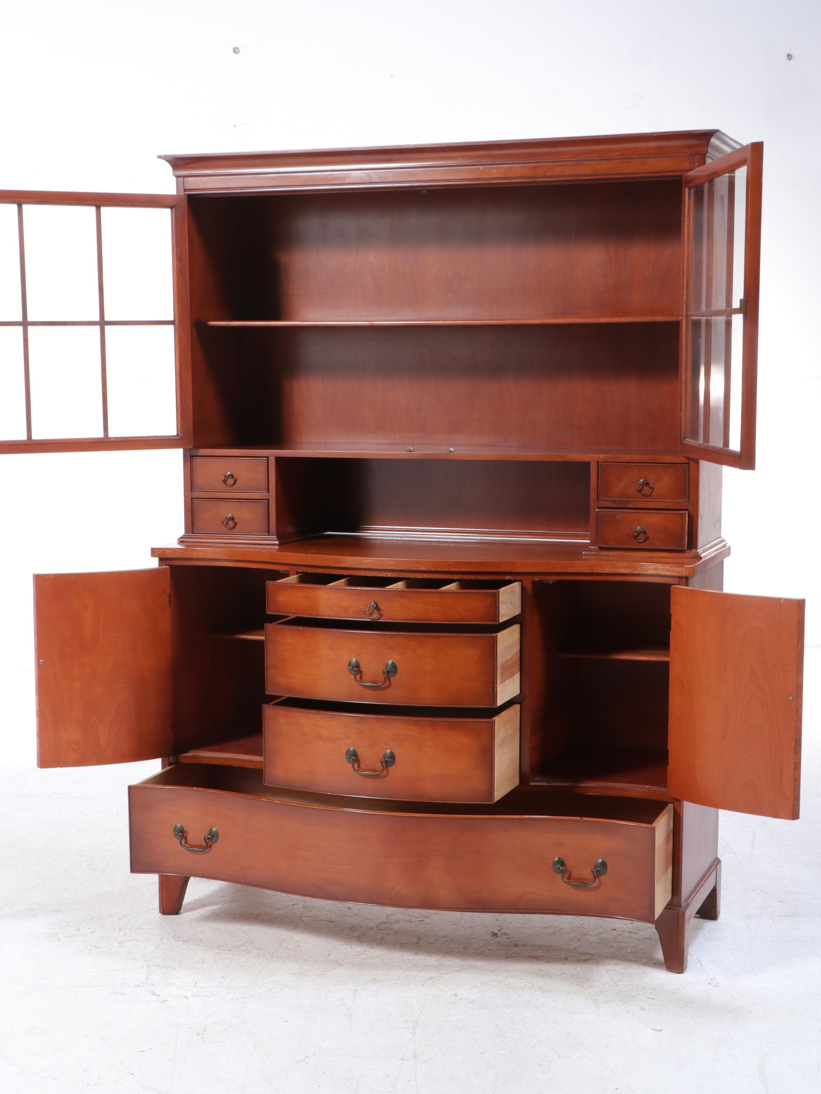Regency Style Cherry Two-Piece China Cabinet, Late 20th Century