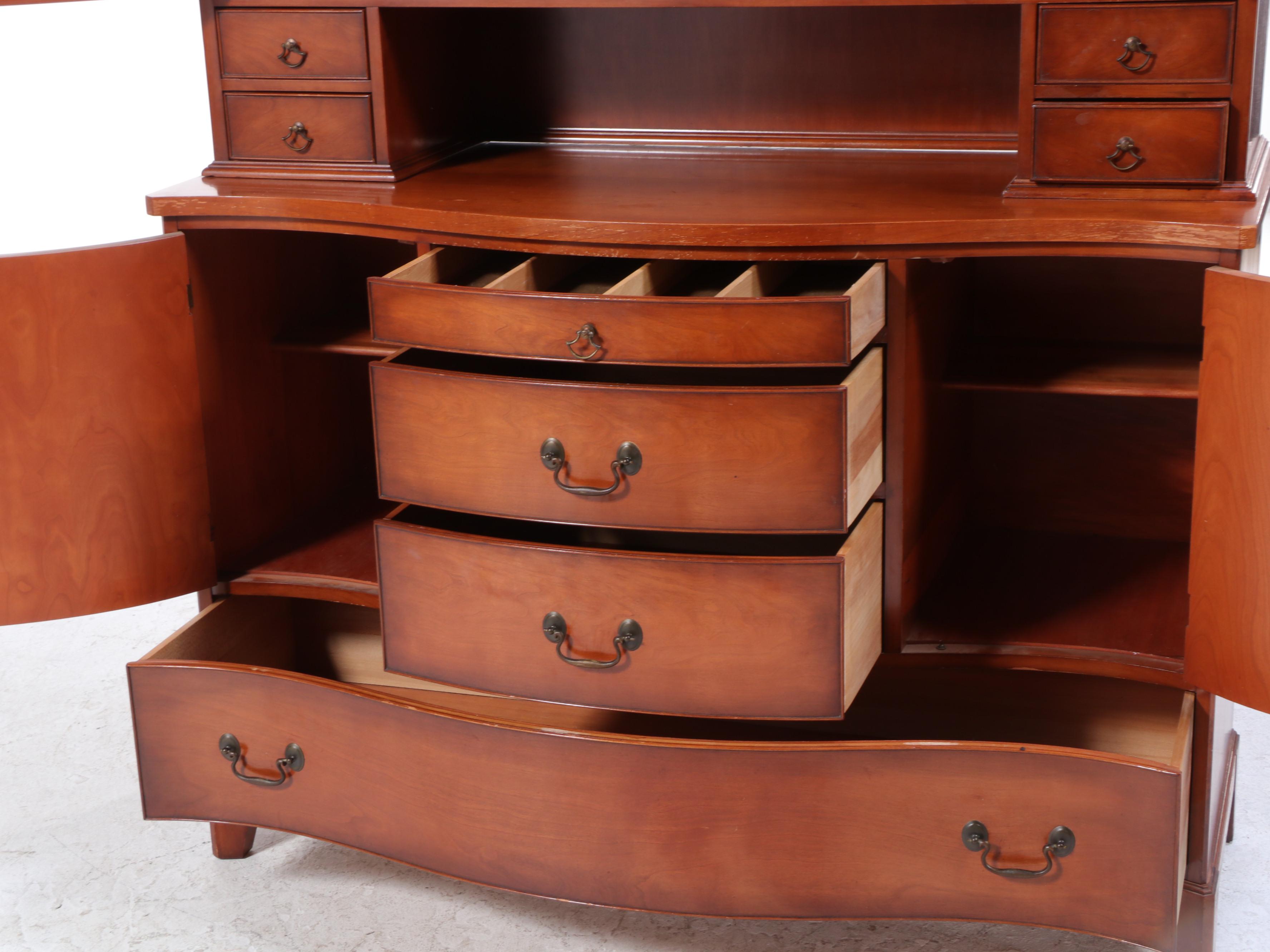 Regency Style Cherry Two-Piece China Cabinet, Late 20th Century