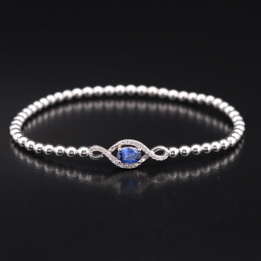 Sterling Sapphire Beaded Bracelet