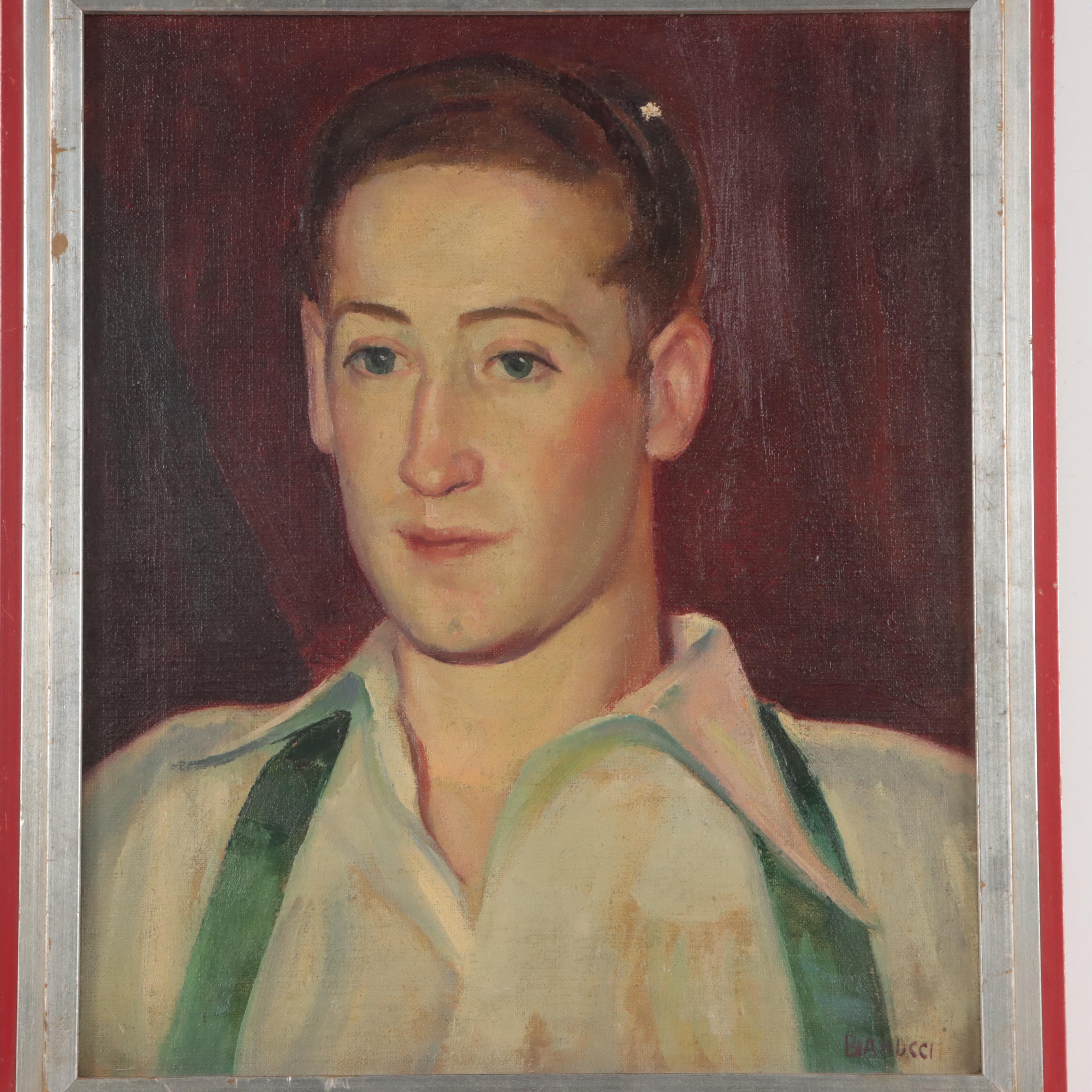 Irene Bianucci Oil Painting of Male Portrait, Mid-20th Century