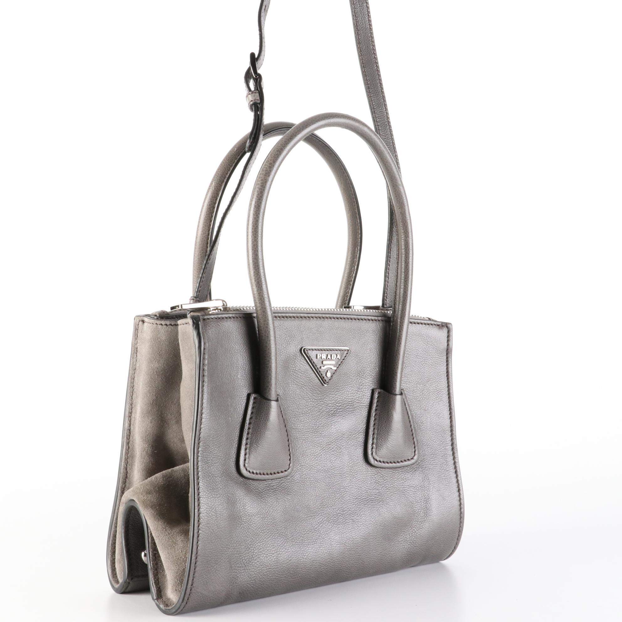 Prada Twin Pocket Handbag in Leather and Suede