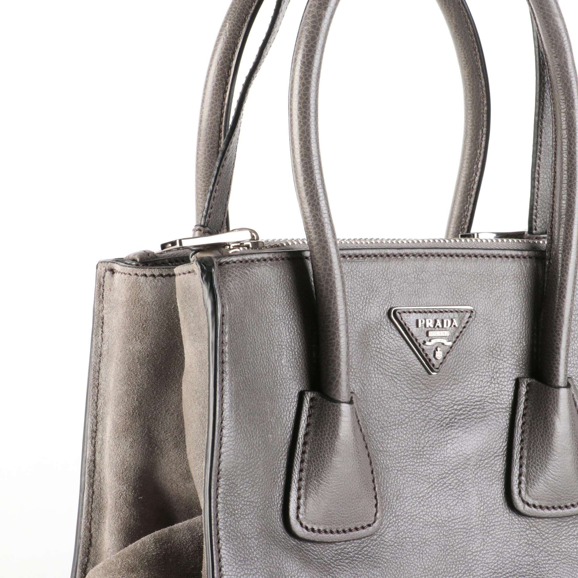 Prada Twin Pocket Handbag in Leather and Suede
