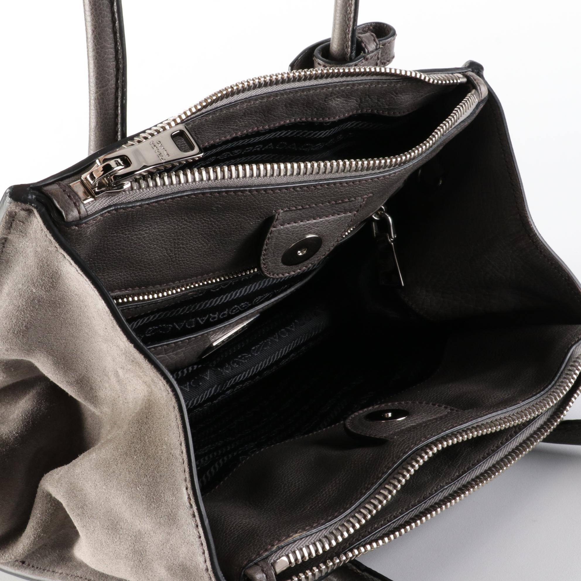 Prada Twin Pocket Handbag in Leather and Suede