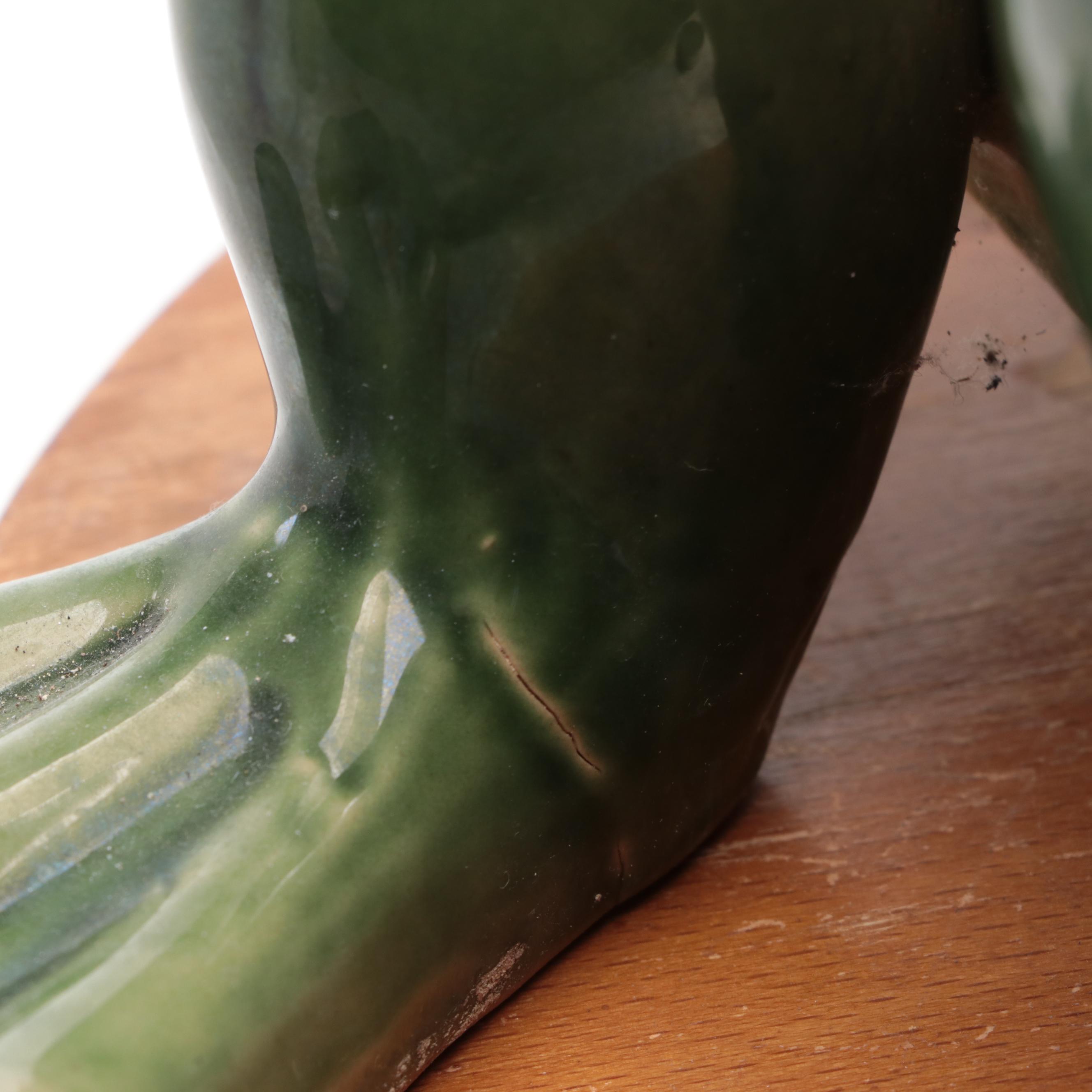 Ceramic Frog Figurine with Wooden Stool