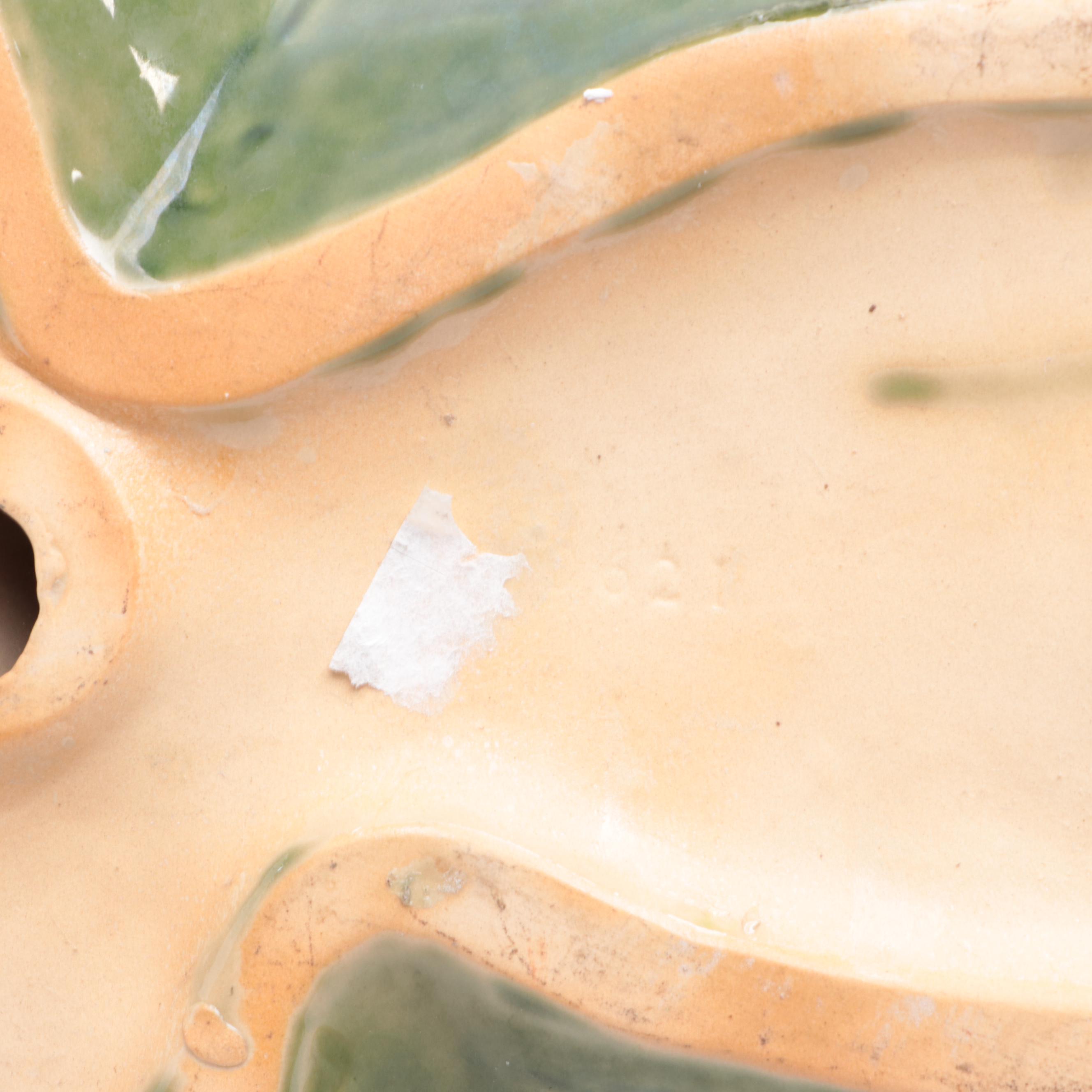 Ceramic Frog Figurine with Wooden Stool