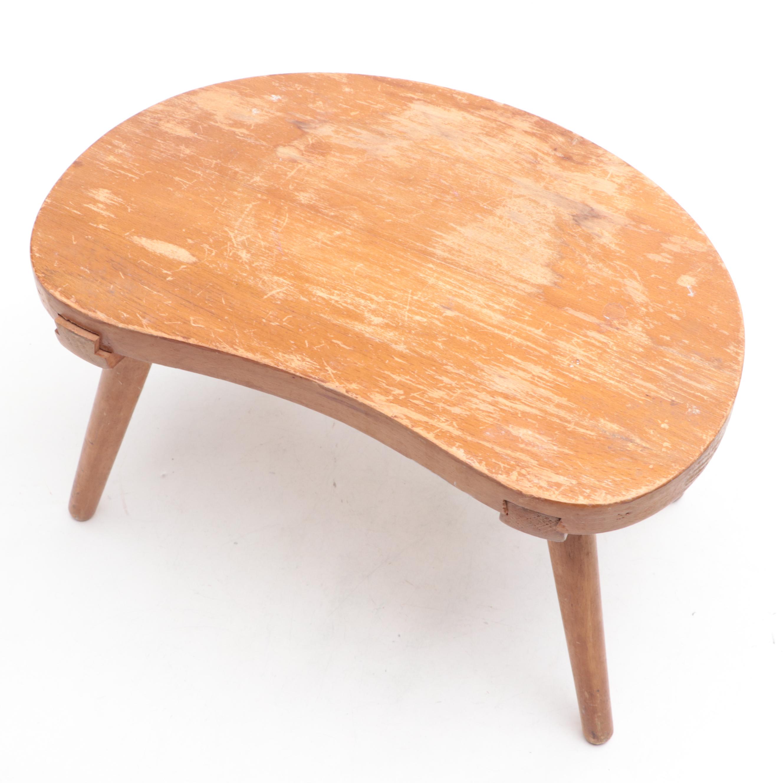 Ceramic Frog Figurine with Wooden Stool