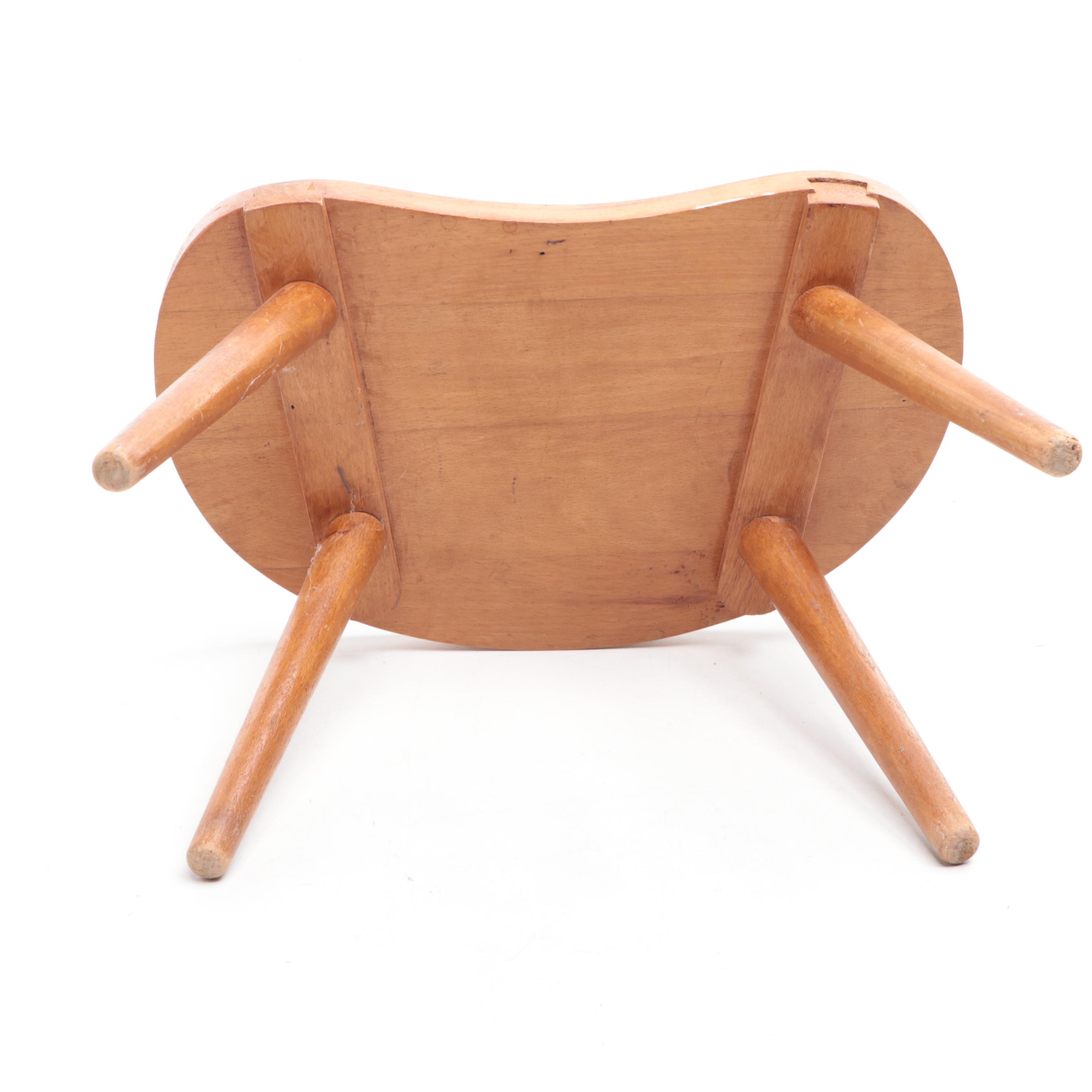 Ceramic Frog Figurine with Wooden Stool