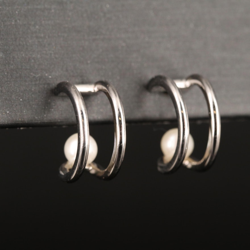 Sterling Pearl Half Hoop Earrings