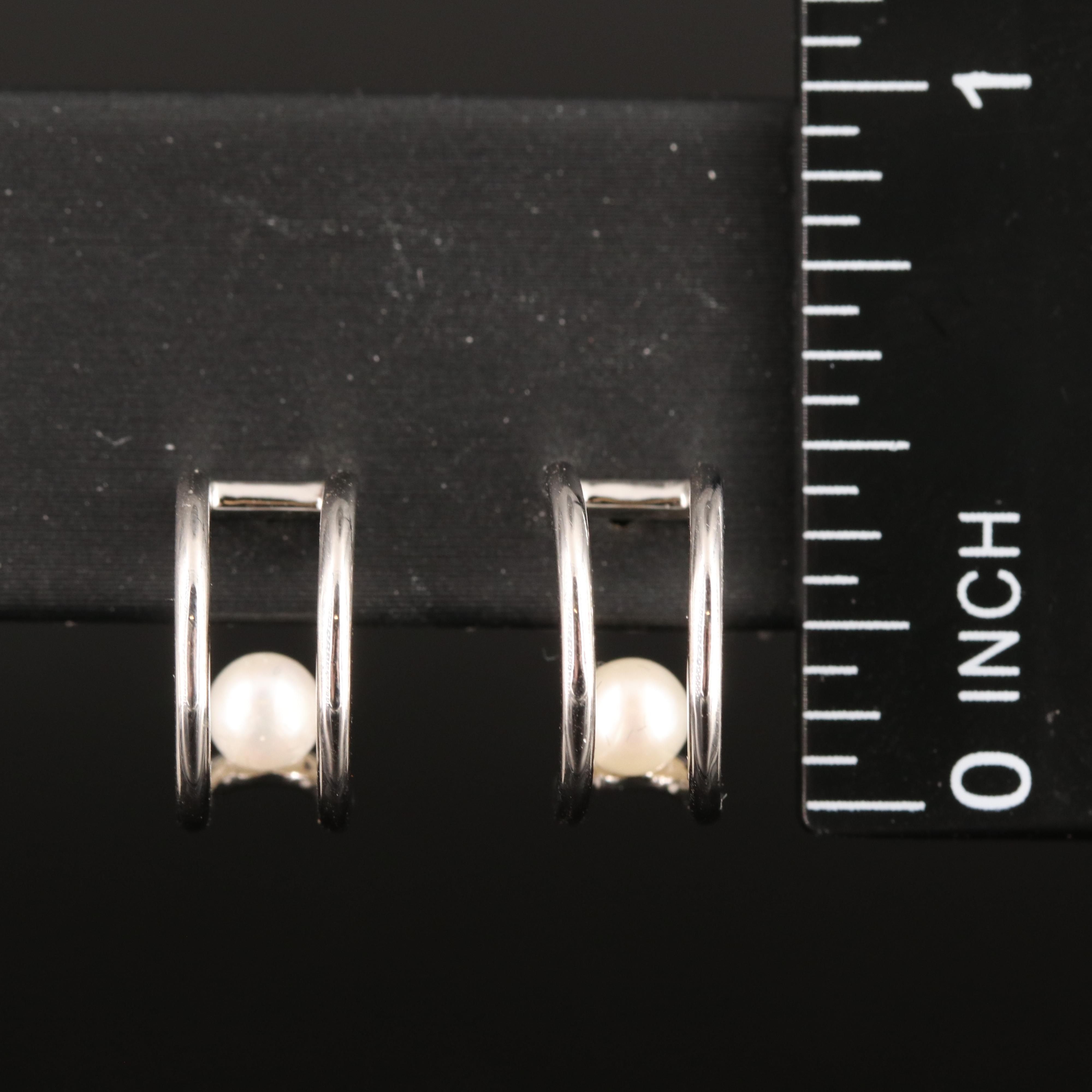 Sterling Pearl Half Hoop Earrings