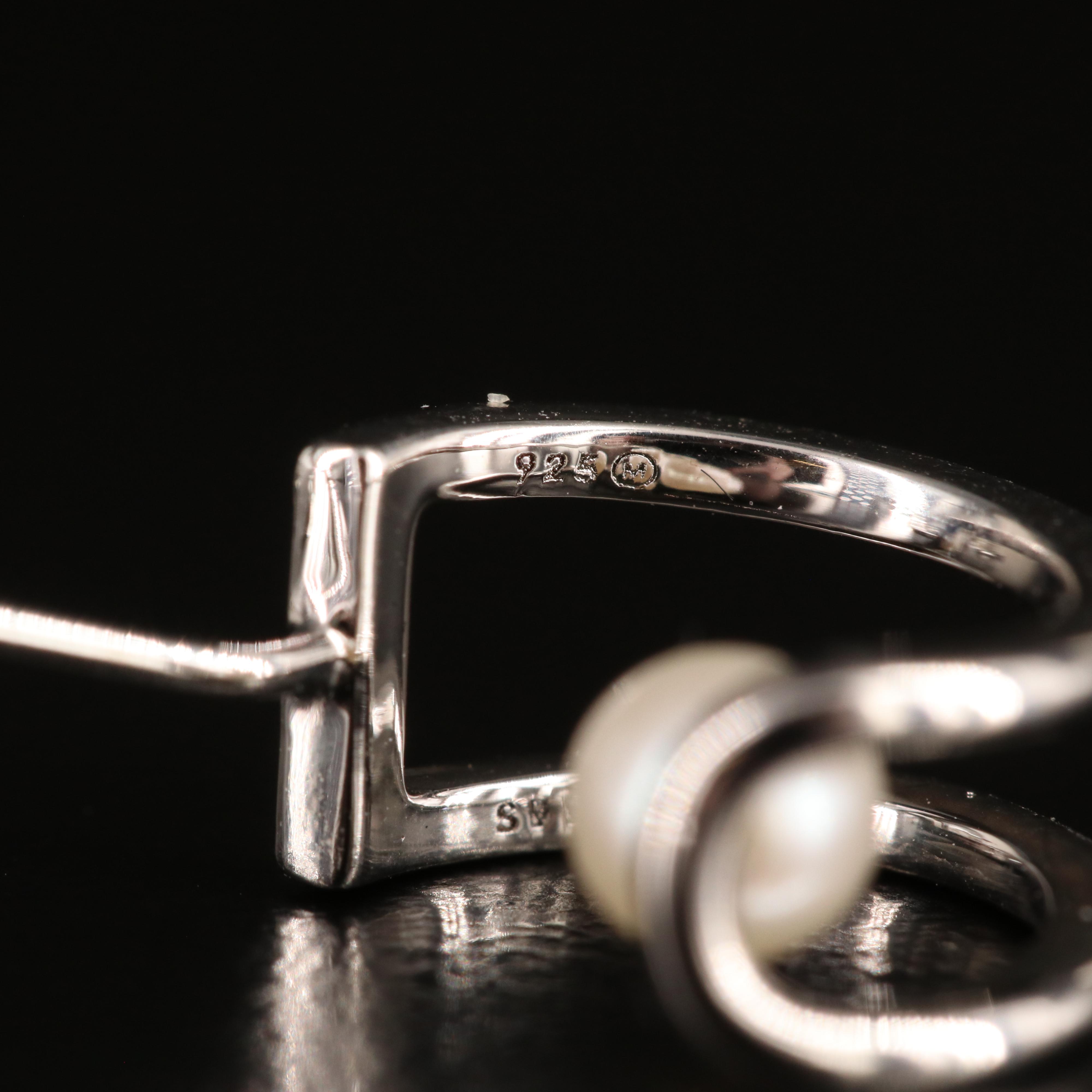 Sterling Pearl Half Hoop Earrings