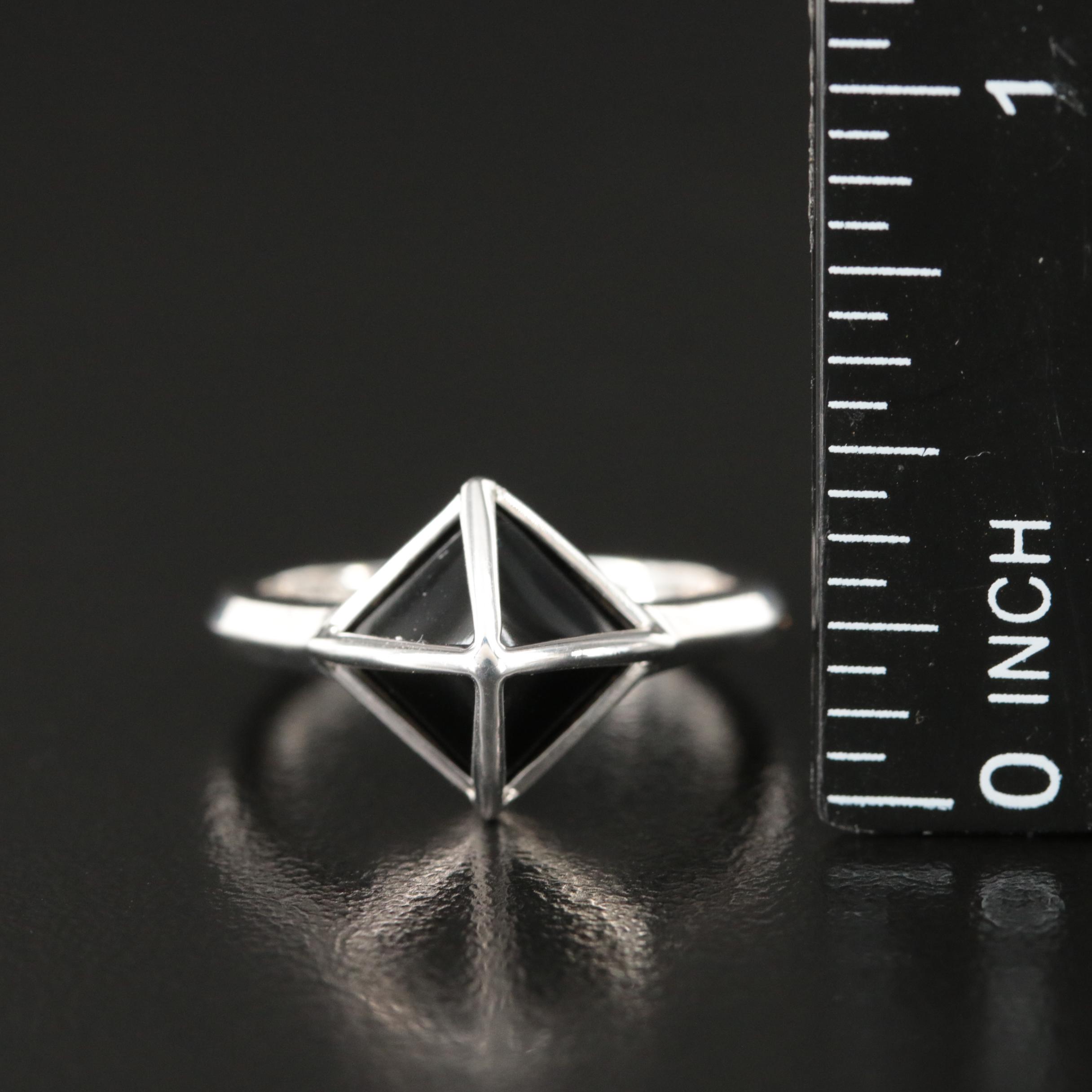 Sterling Faux Black Onyx Pyramid Ring