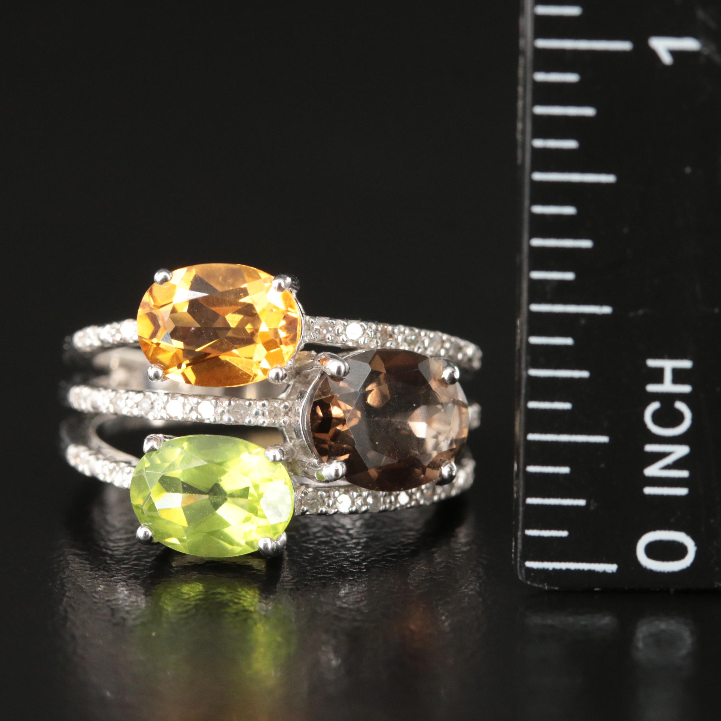 Sterling Garnet, Peridot and Diamond Ring