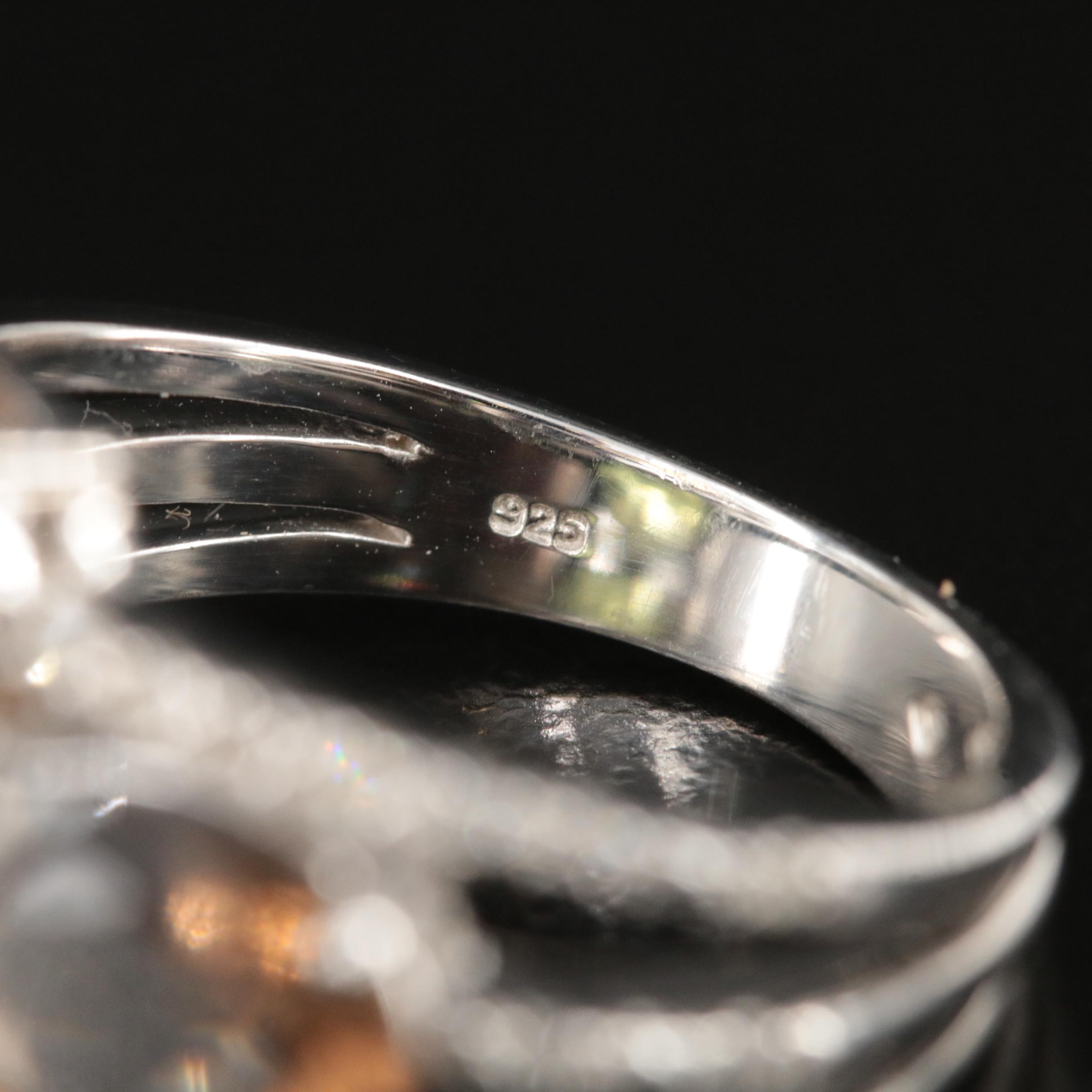 Sterling Garnet, Peridot and Diamond Ring