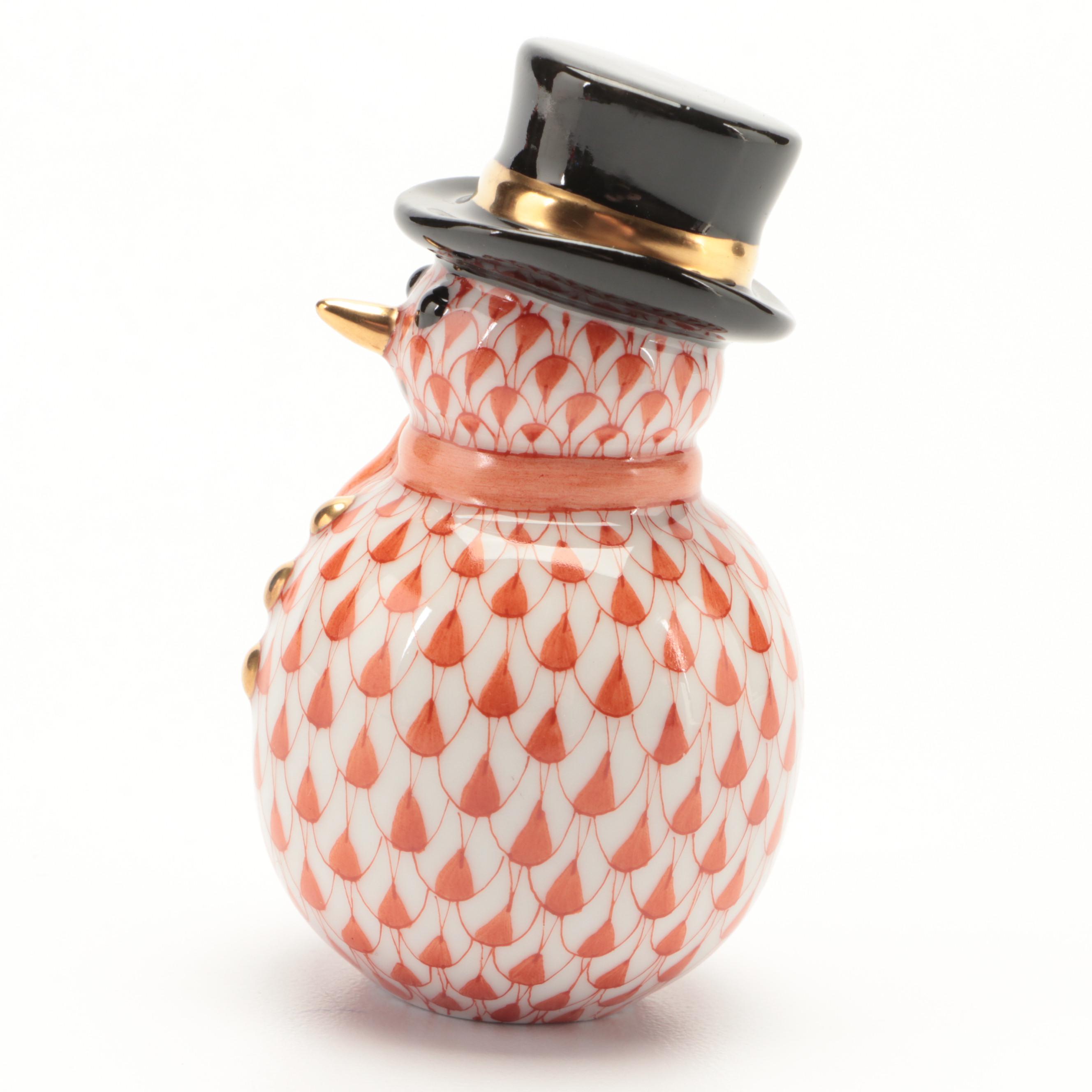 Herend Rust Fishnet with Gold "Snowman" Porcelain Figurine