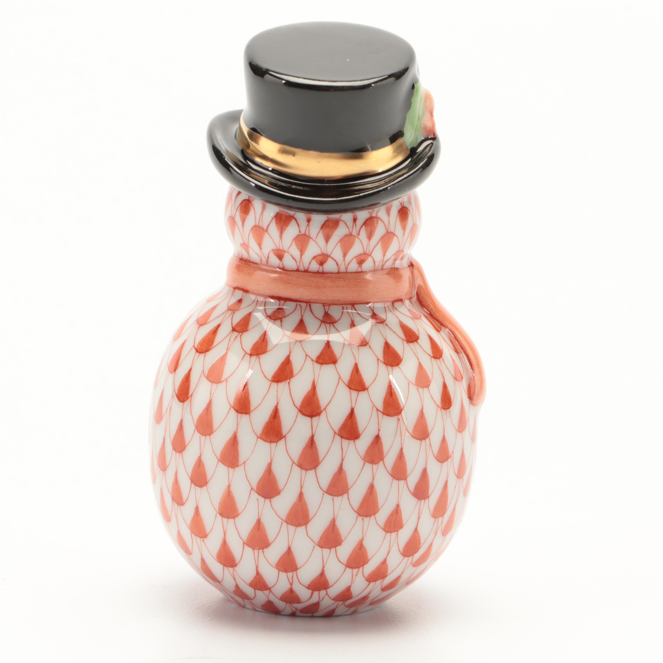 Herend Rust Fishnet with Gold "Snowman" Porcelain Figurine