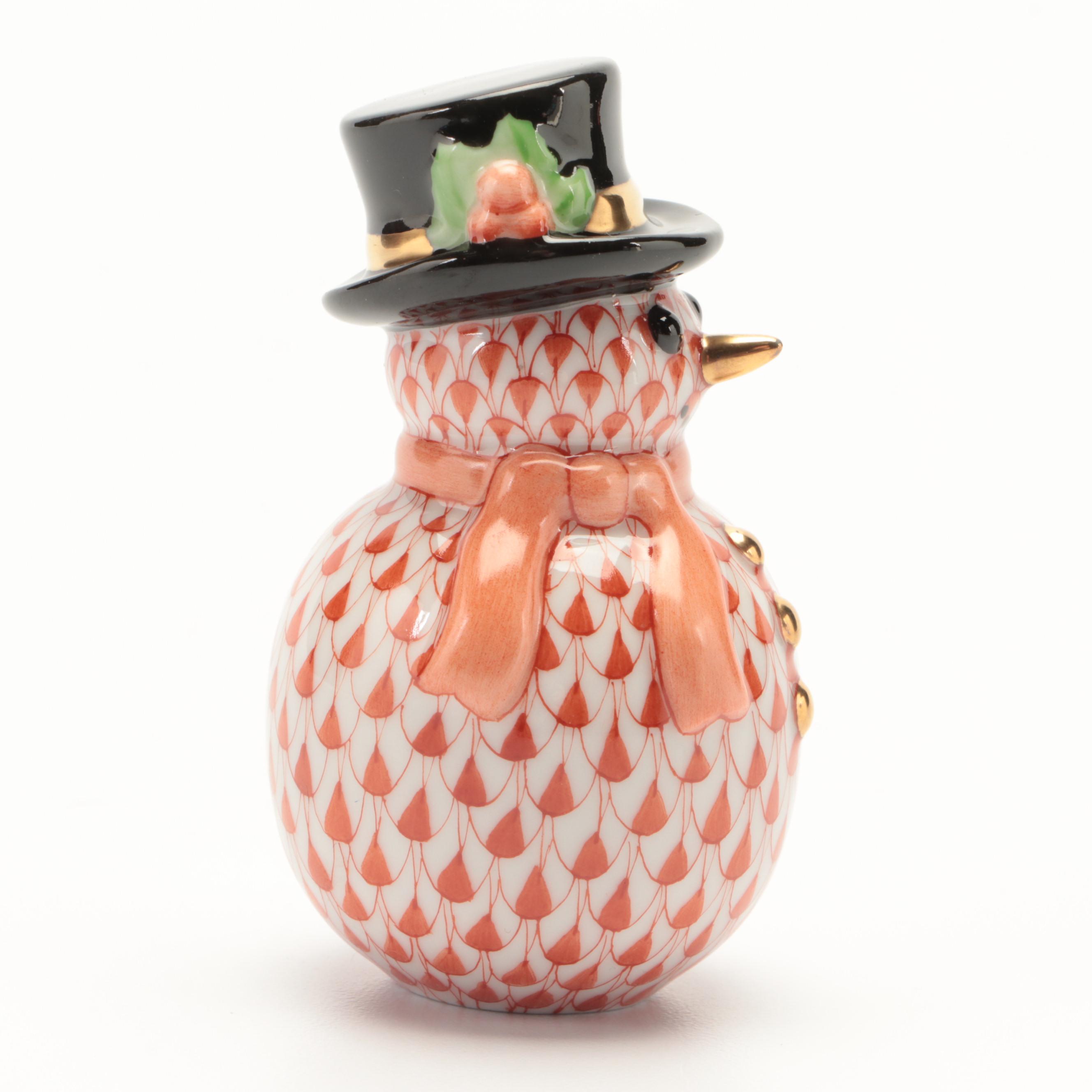 Herend Rust Fishnet with Gold "Snowman" Porcelain Figurine