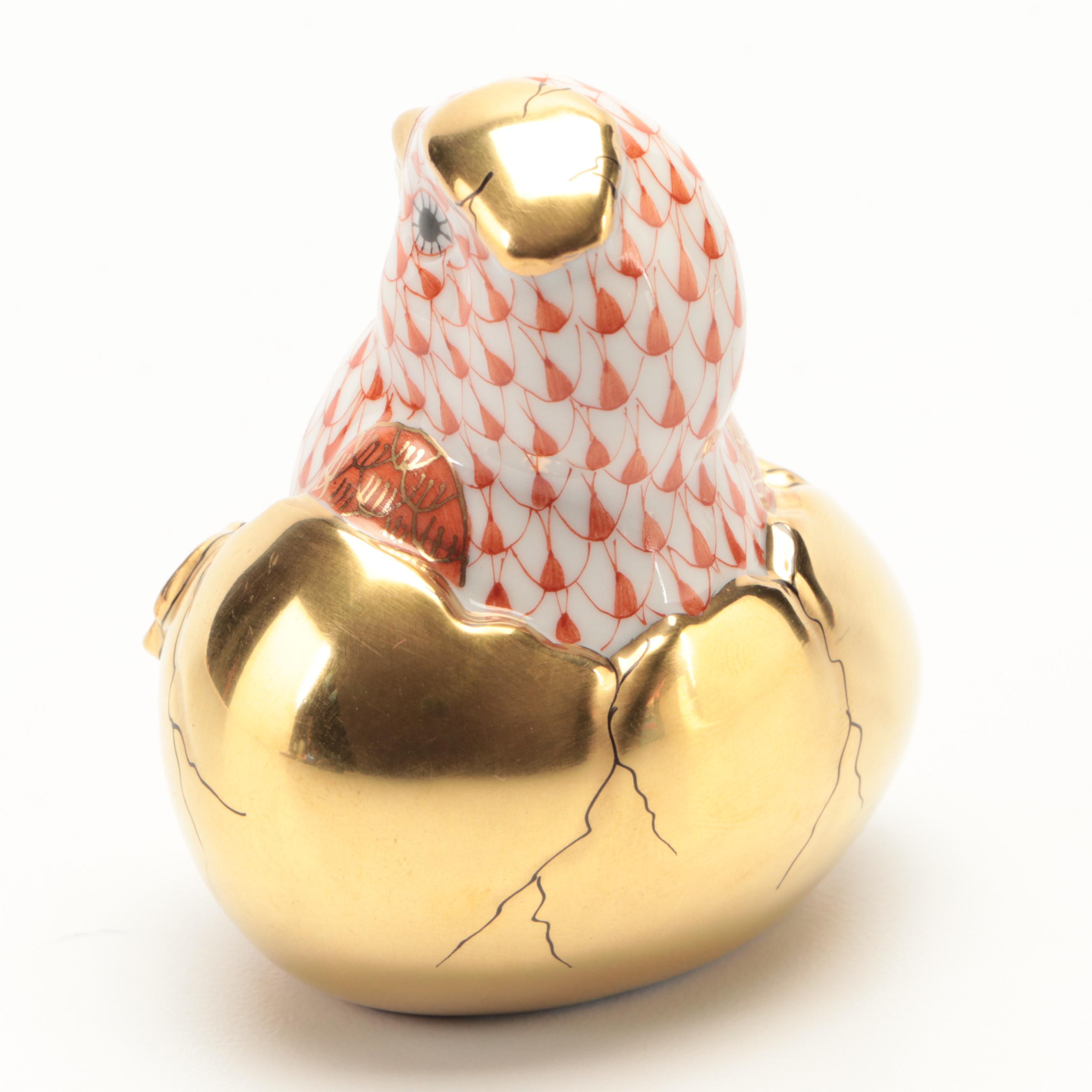 Herend Rust with Gold Fishnet "Just Hatched" Porcelain Figurine