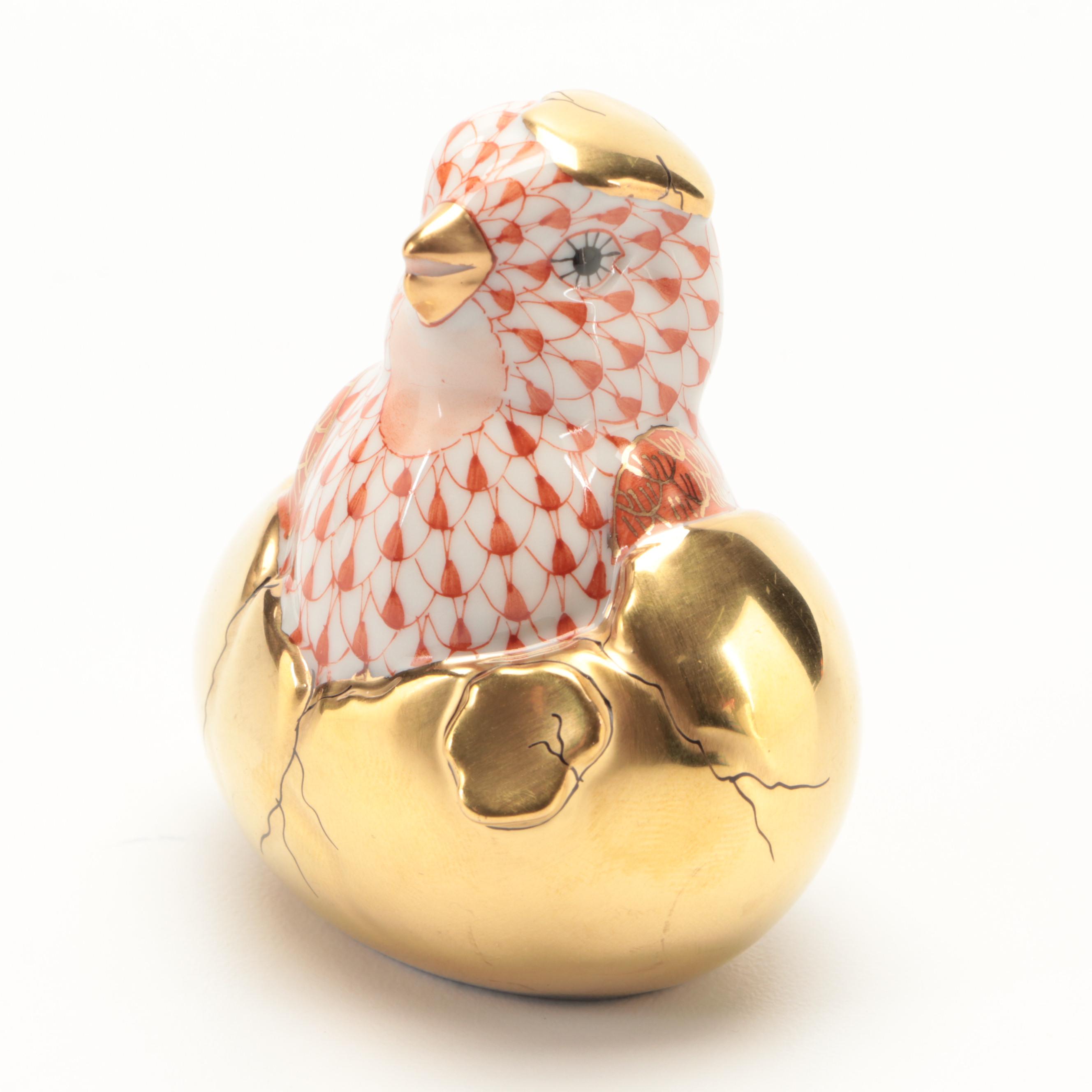 Herend Rust with Gold Fishnet "Just Hatched" Porcelain Figurine