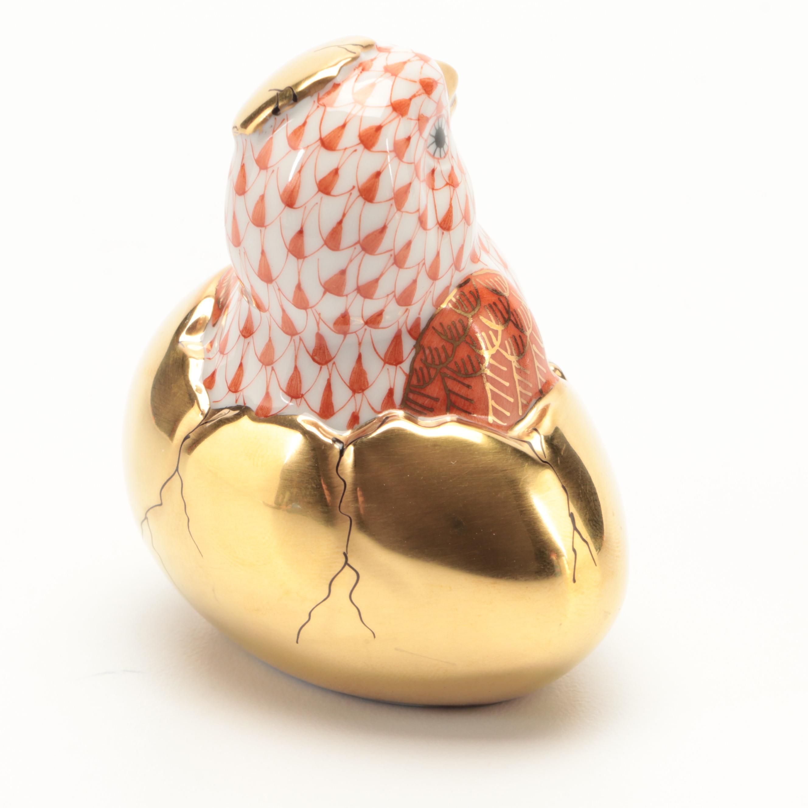 Herend Rust with Gold Fishnet "Just Hatched" Porcelain Figurine