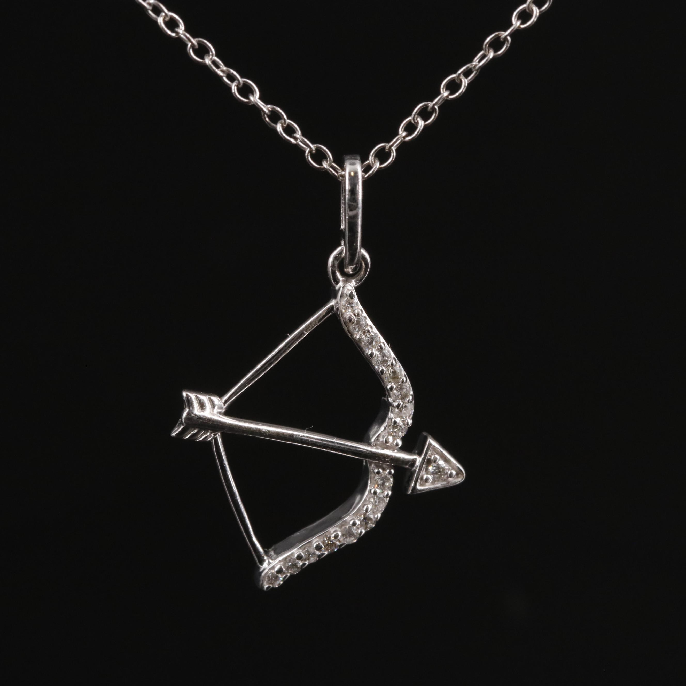 Sterling Diamond Bow and Arrow Pendant Necklace