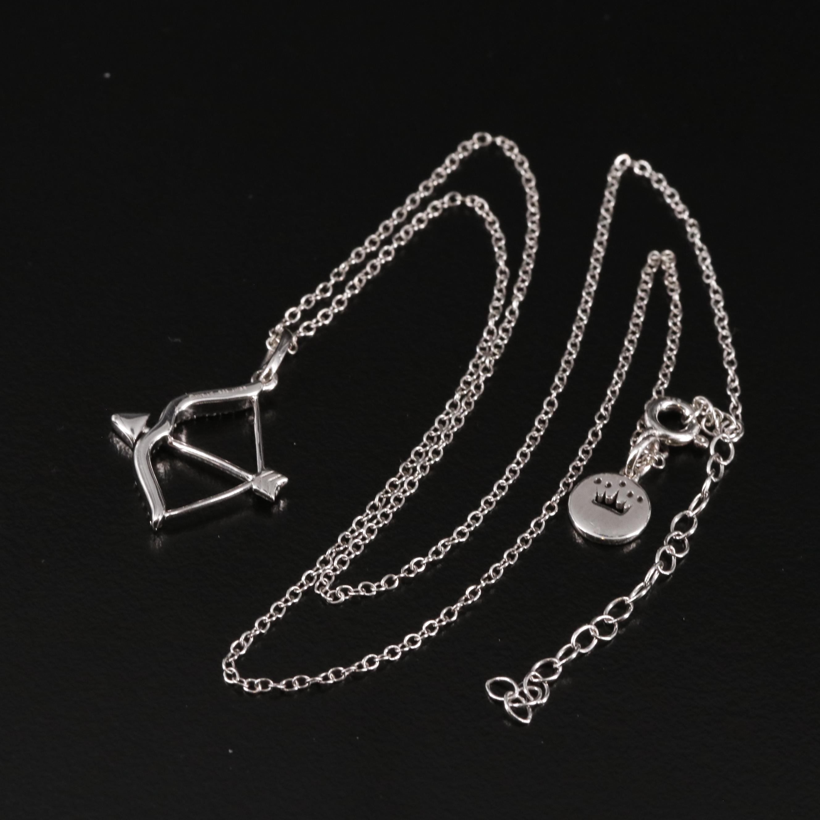 Sterling Diamond Bow and Arrow Pendant Necklace