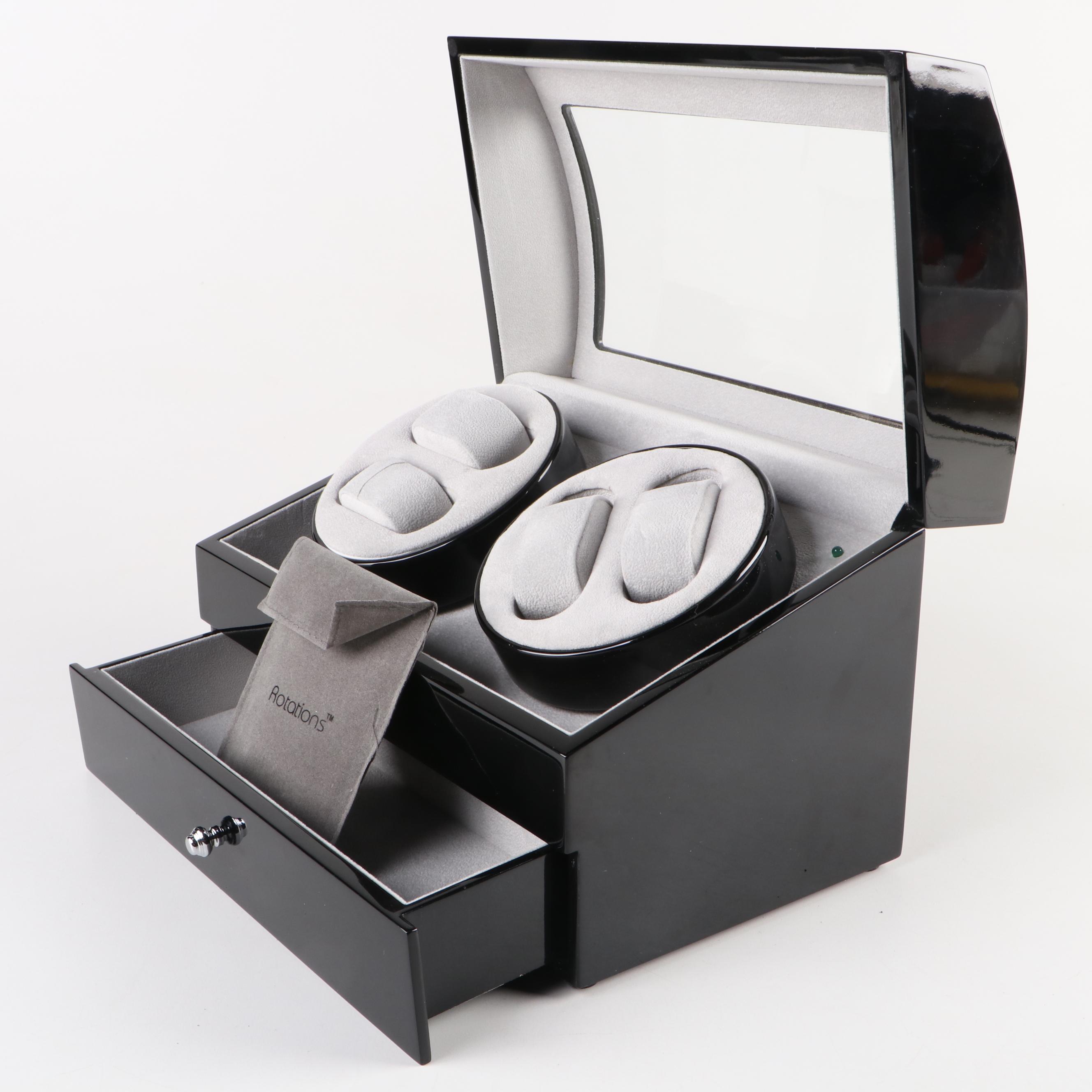 Dual Watch Winder Box with High Gloss Black Finish