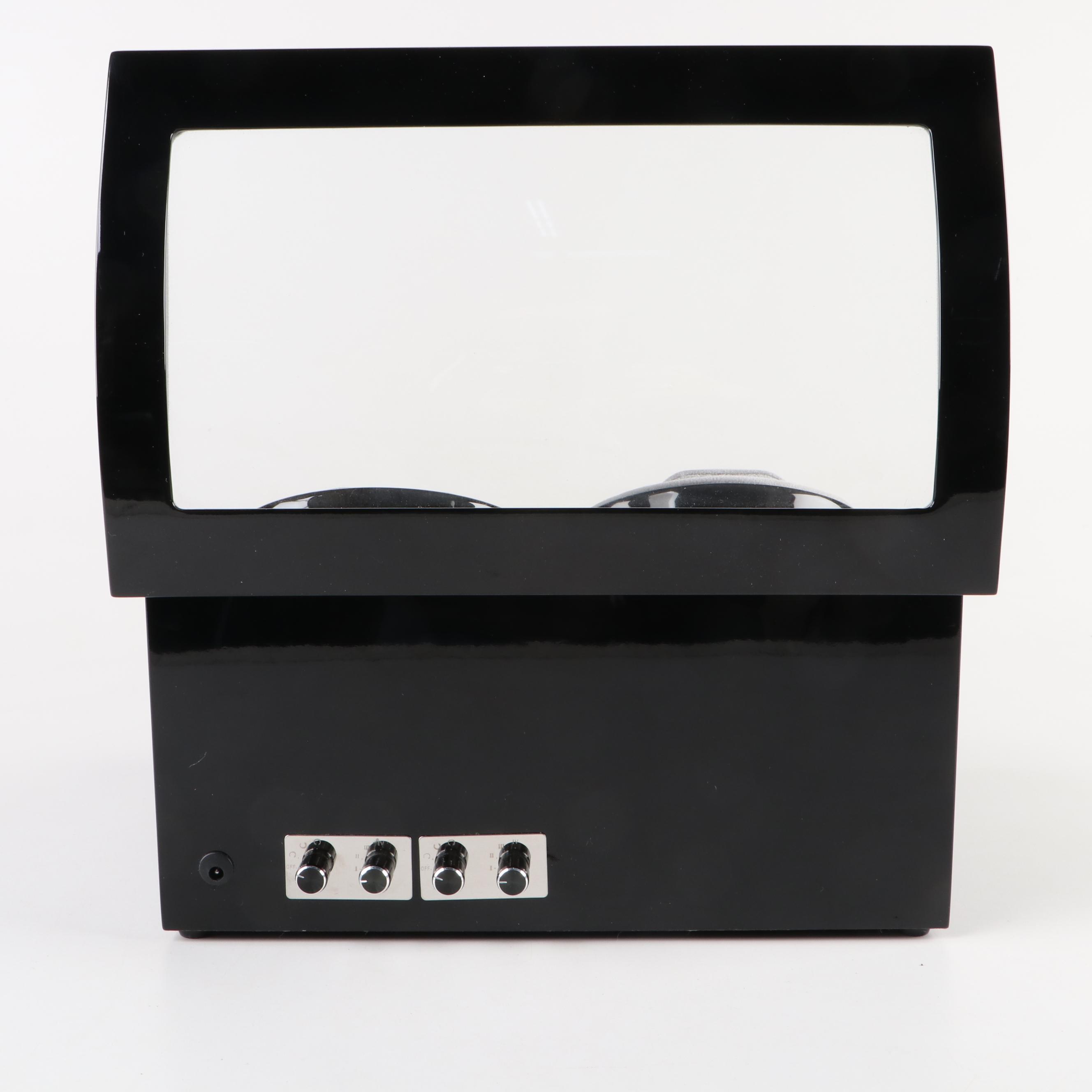 Dual Watch Winder Box with High Gloss Black Finish