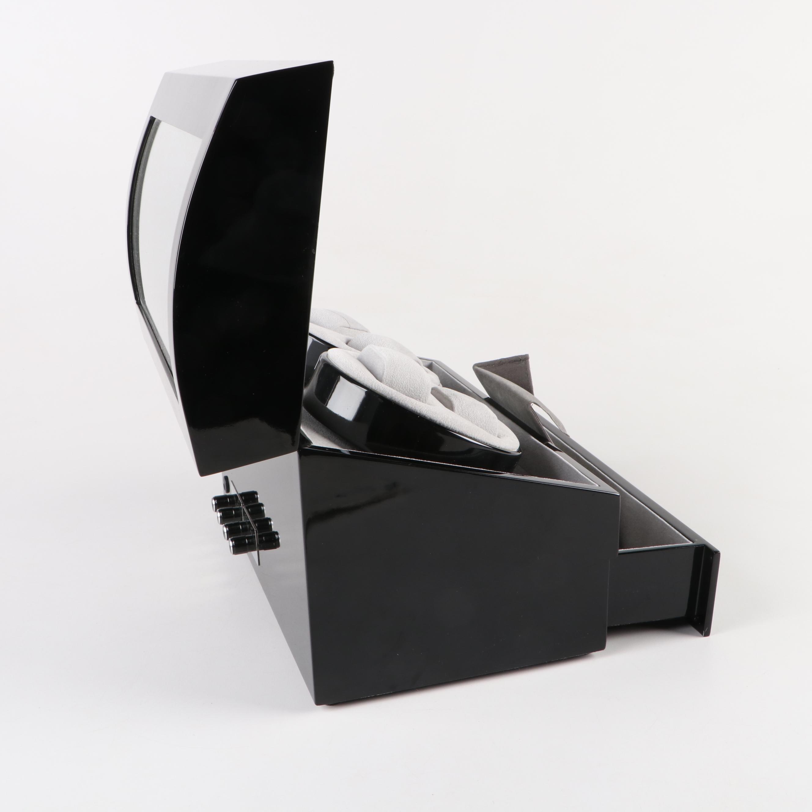 Dual Watch Winder Box with High Gloss Black Finish