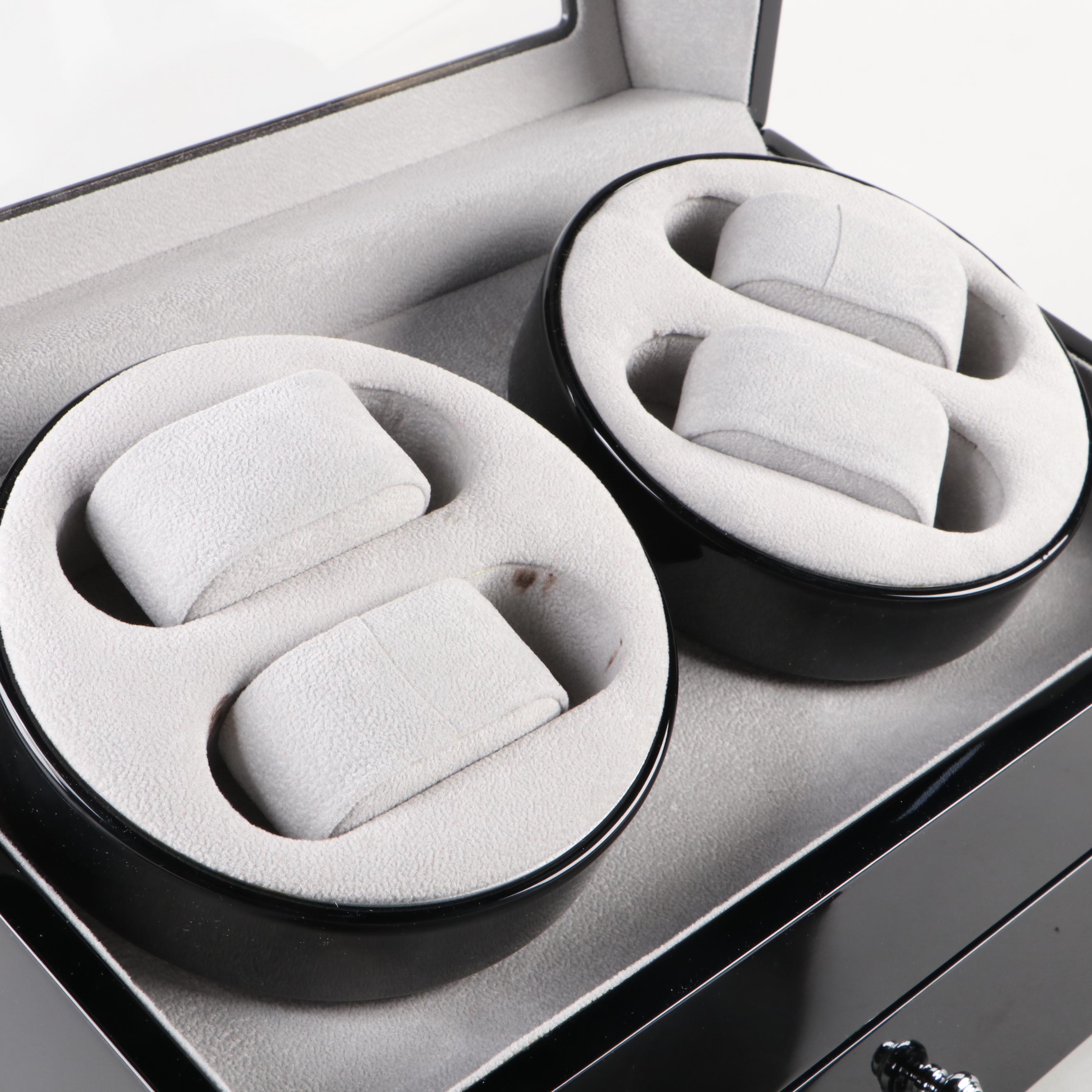 Dual Watch Winder Box with High Gloss Black Finish
