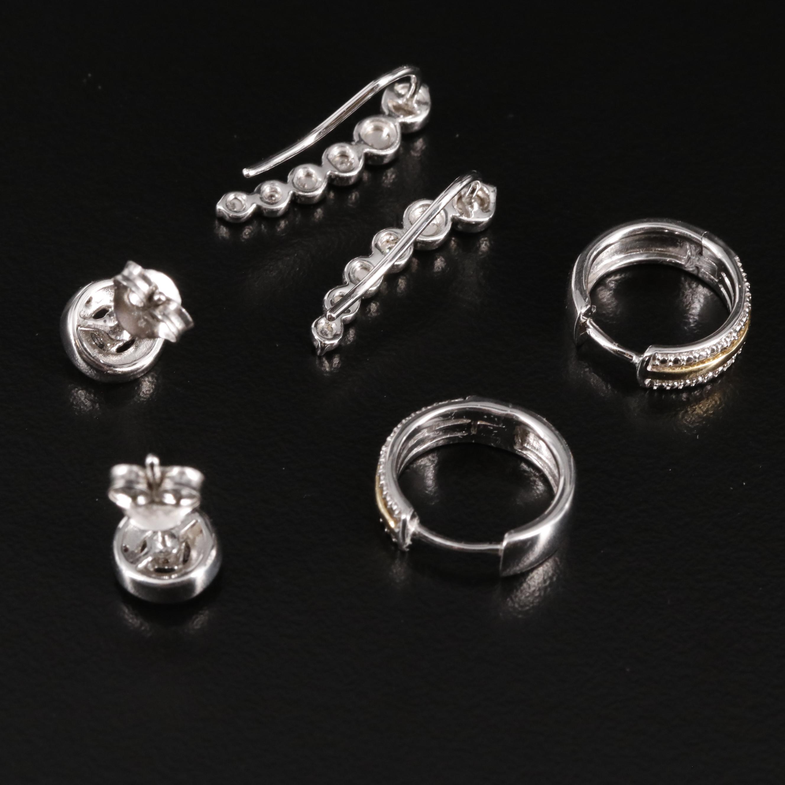 Sterling Diamond Huggie, Drop and Stud Earrings