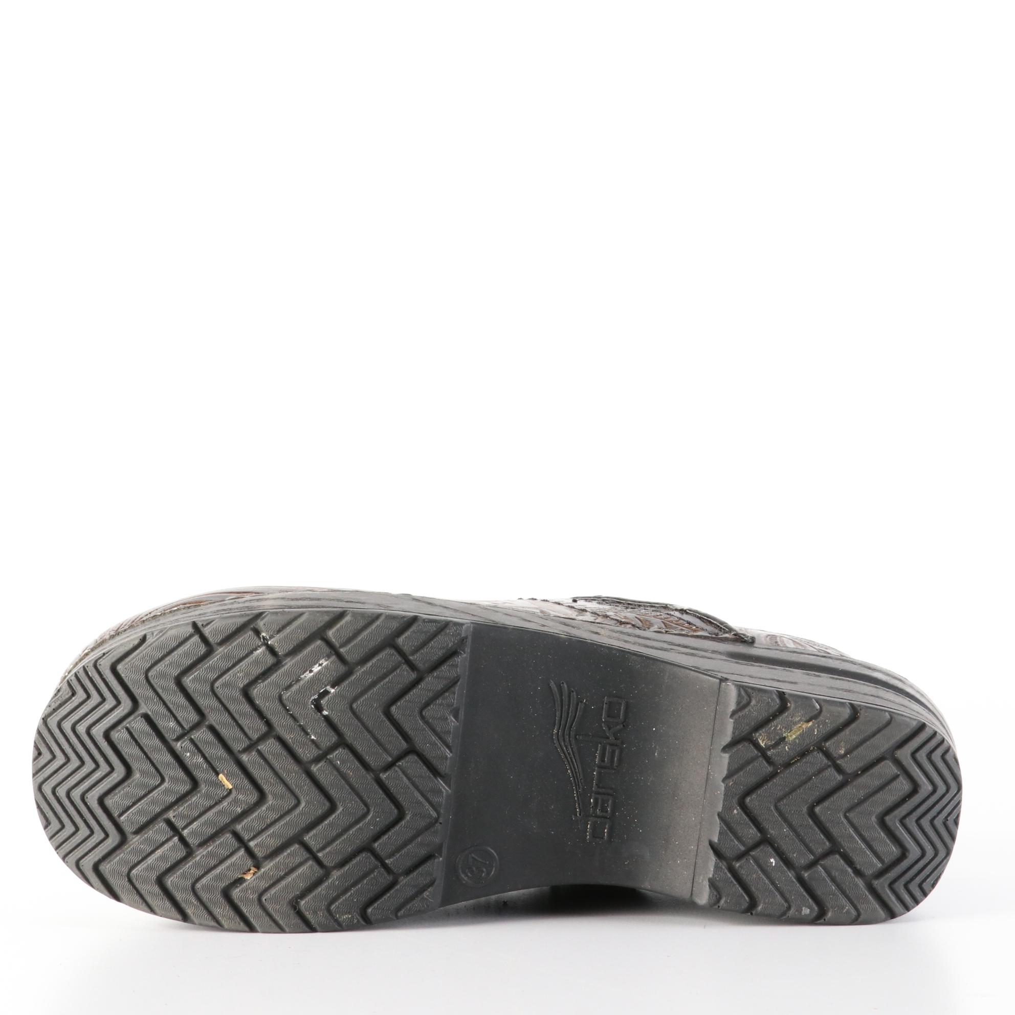 Dansko Clogs in Leather Pattern and Print Velour