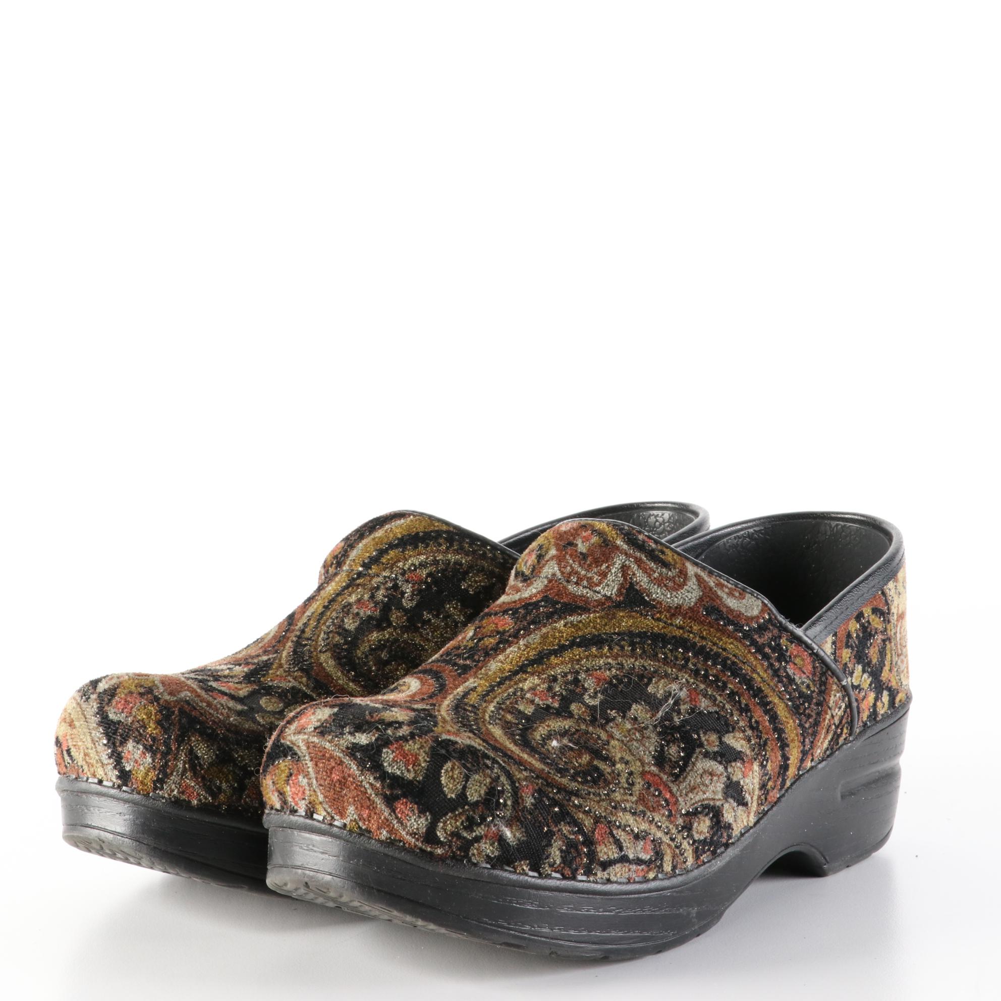 Dansko Clogs in Leather Pattern and Print Velour