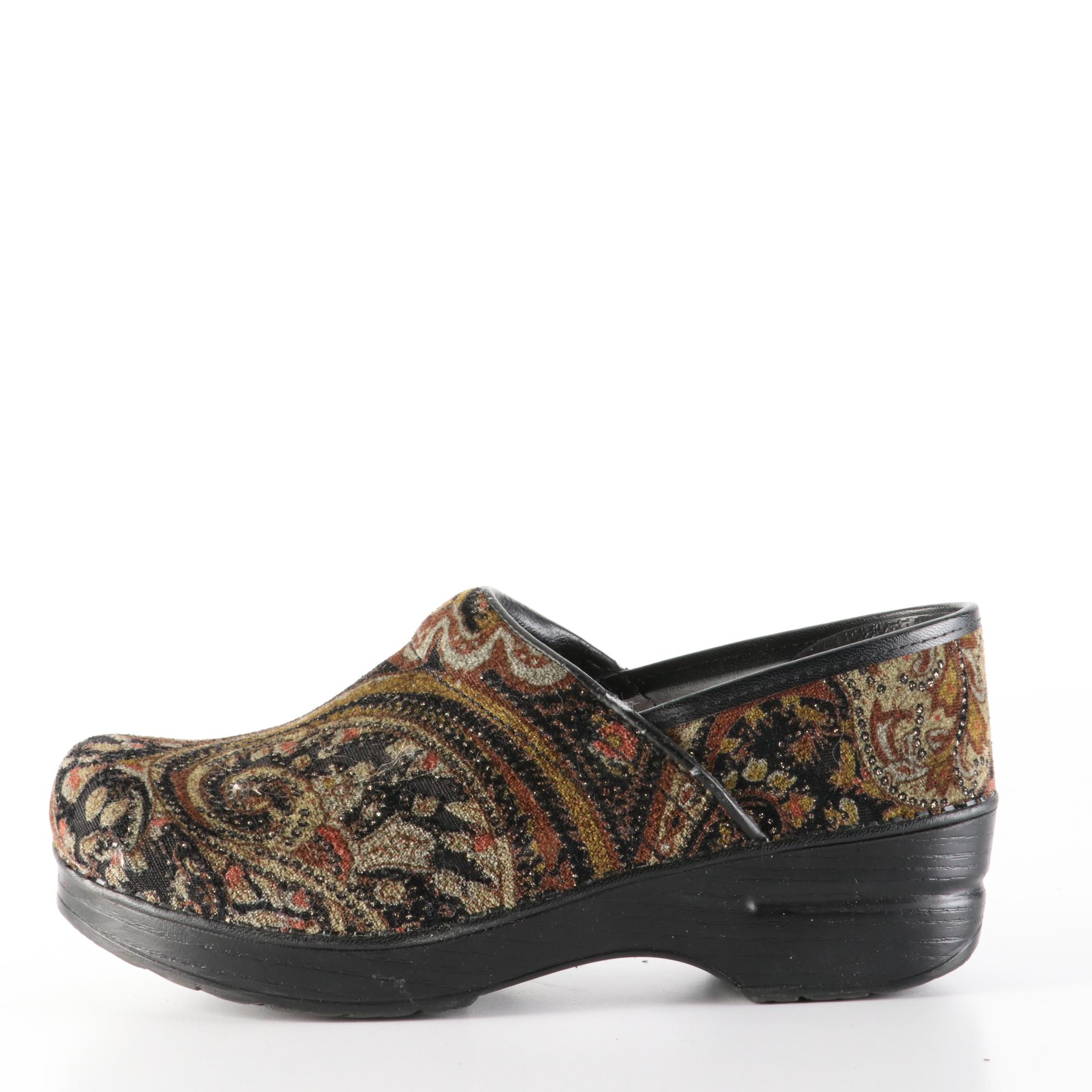 Dansko Clogs in Leather Pattern and Print Velour