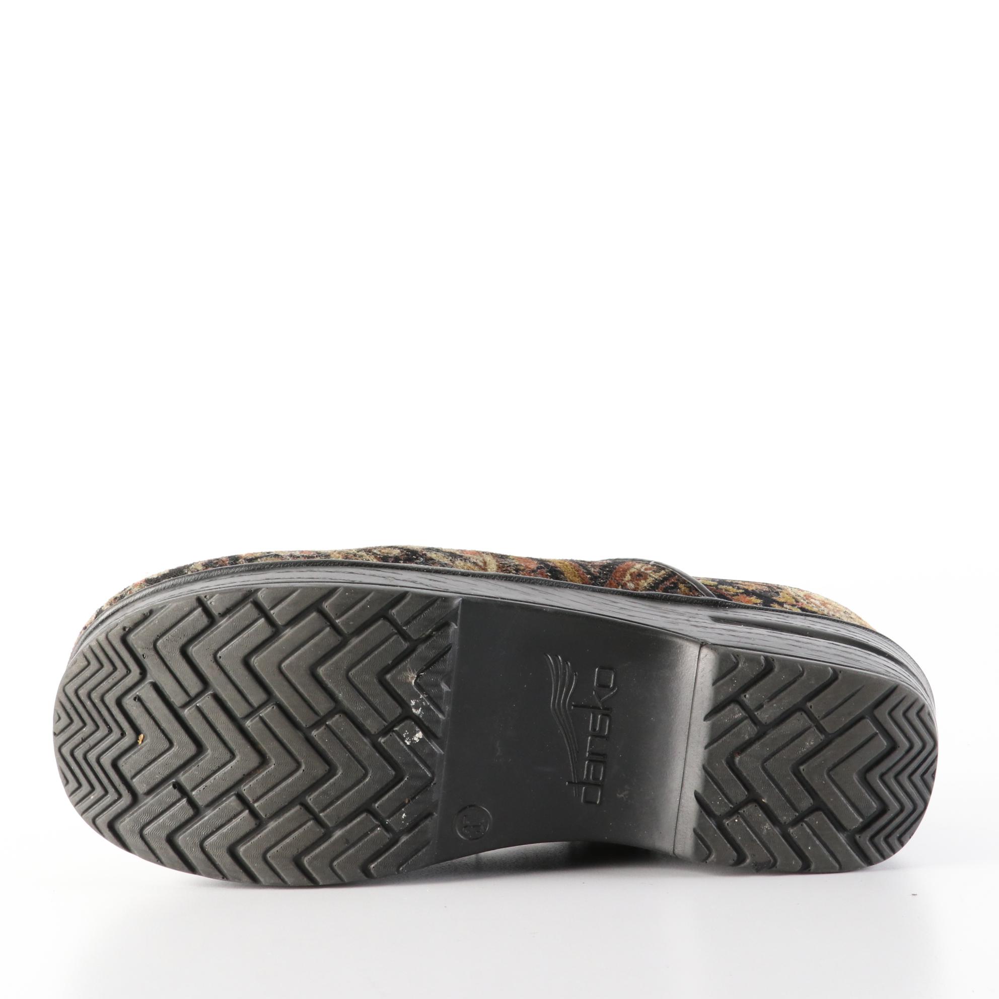 Dansko Clogs in Leather Pattern and Print Velour