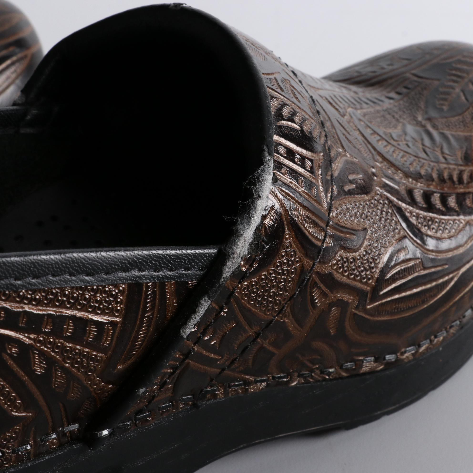 Dansko Clogs in Leather Pattern and Print Velour