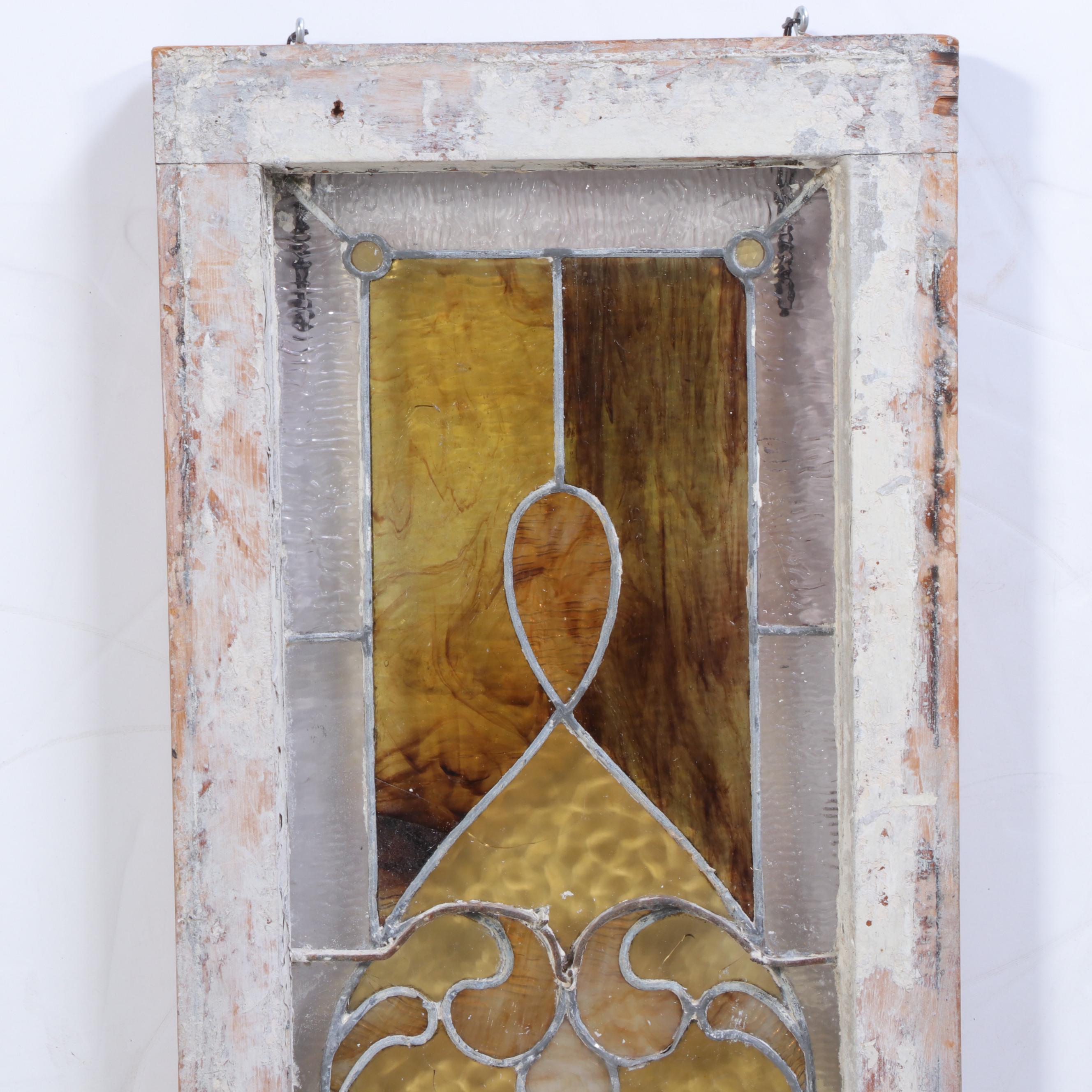 Amber and Clear Stained Glass Window Panel