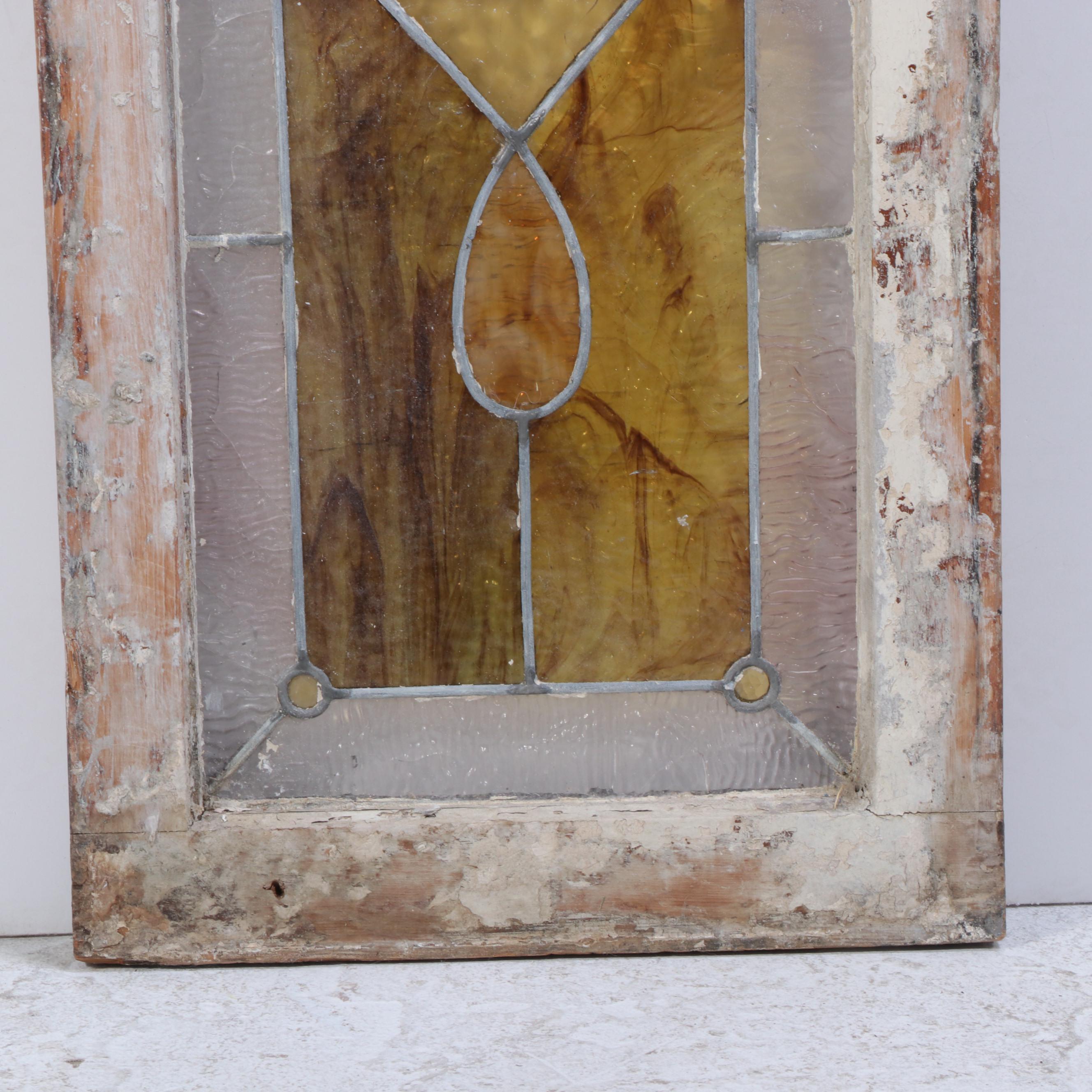 Amber and Clear Stained Glass Window Panel