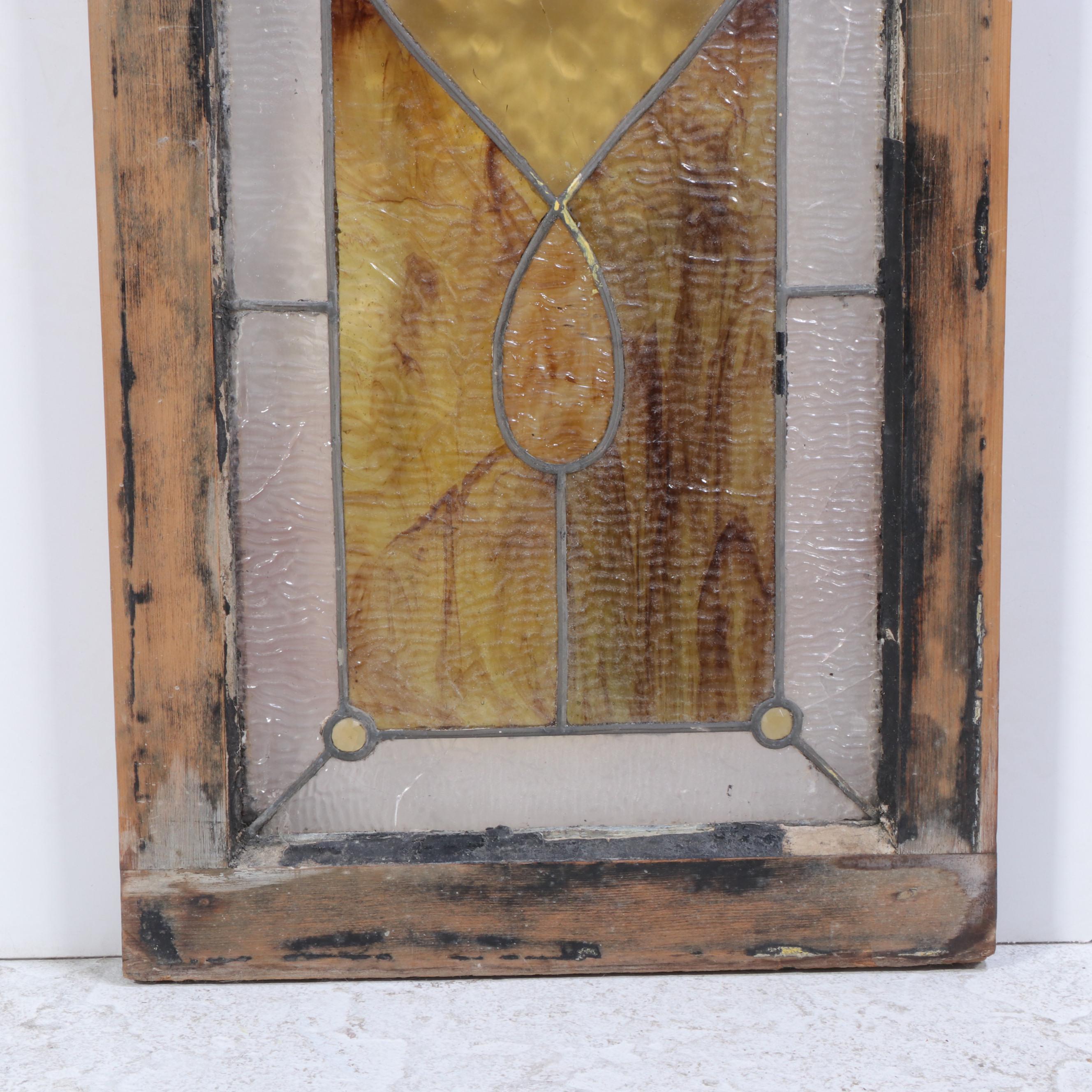 Amber and Clear Stained Glass Window Panel