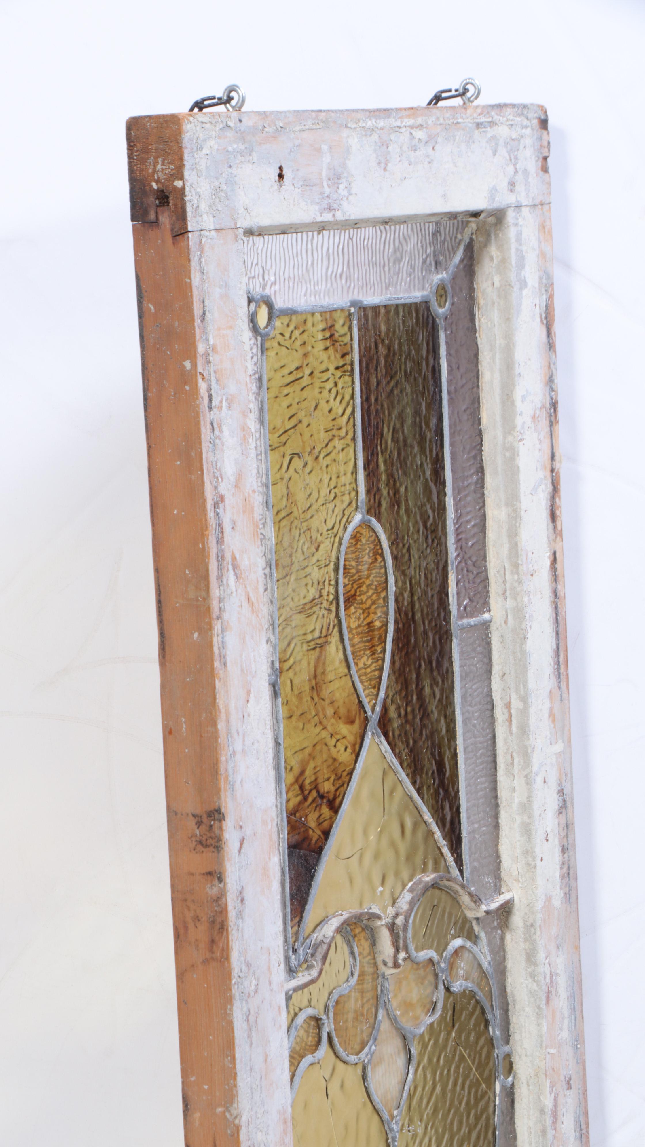 Amber and Clear Stained Glass Window Panel