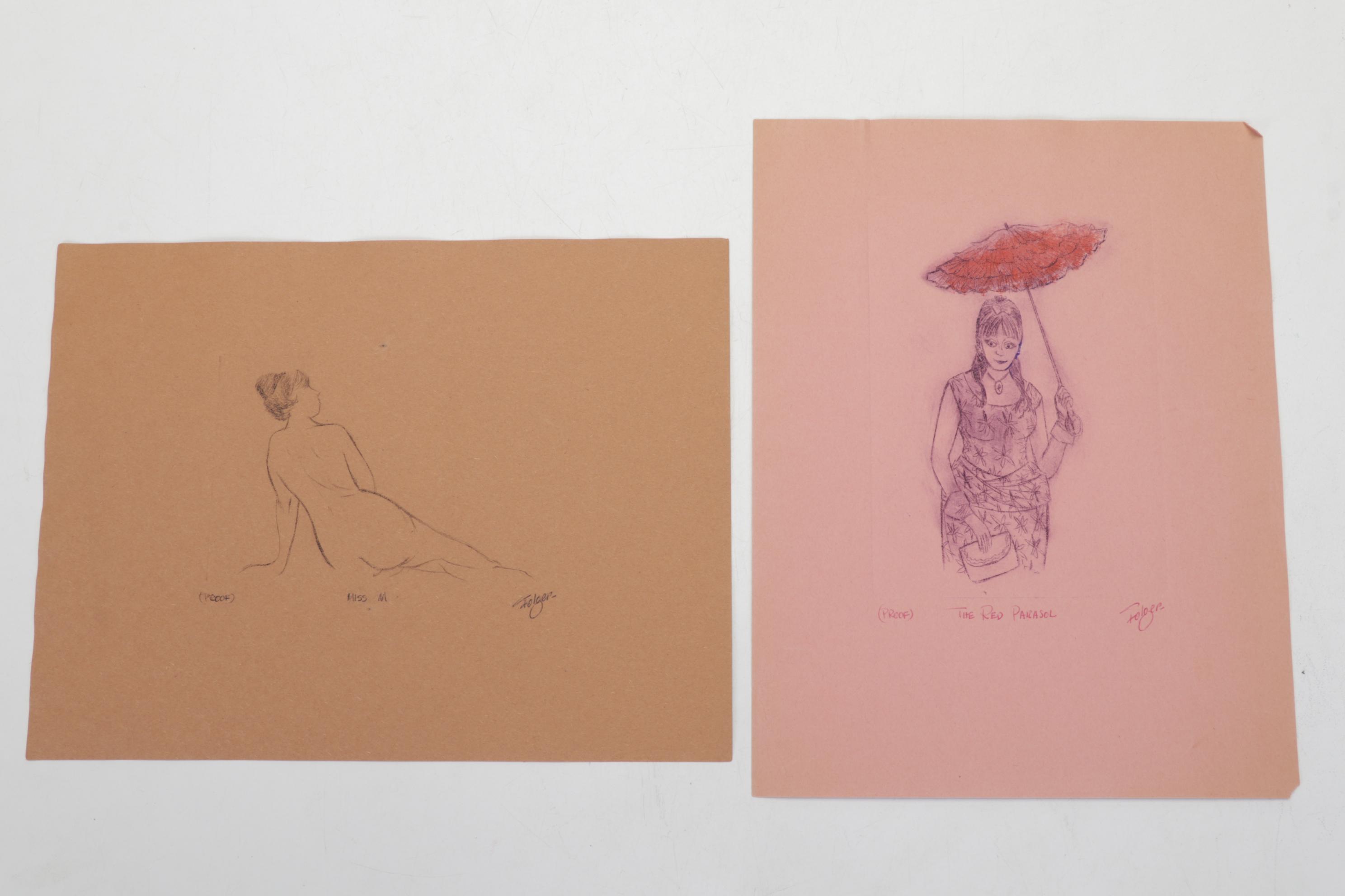 Franklin Folger Female Portrait Study Etchings and Drypoints, Circa 1970