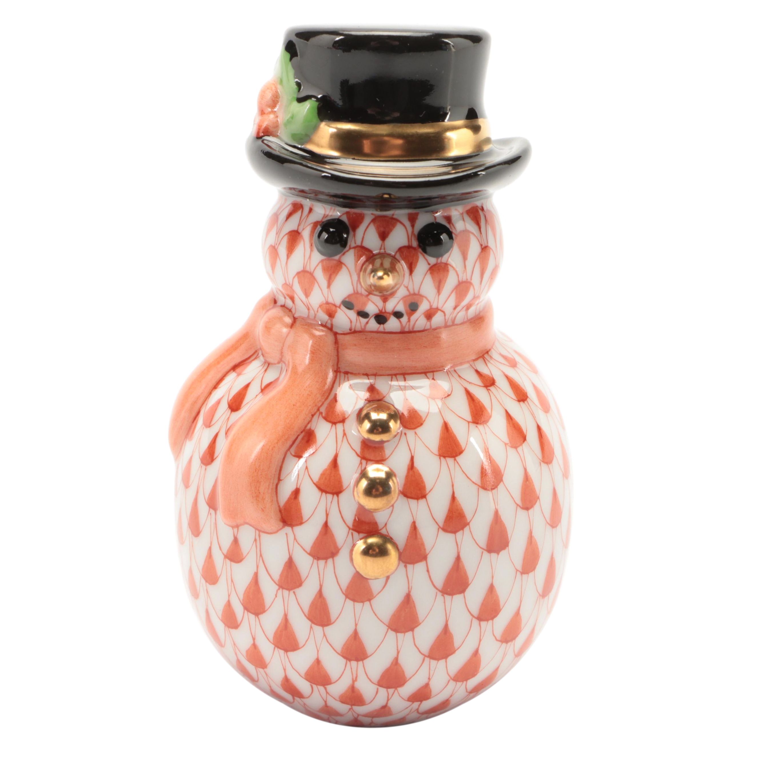 Herend Rust Fishnet with Gold "Snowman" Porcelain Figurine