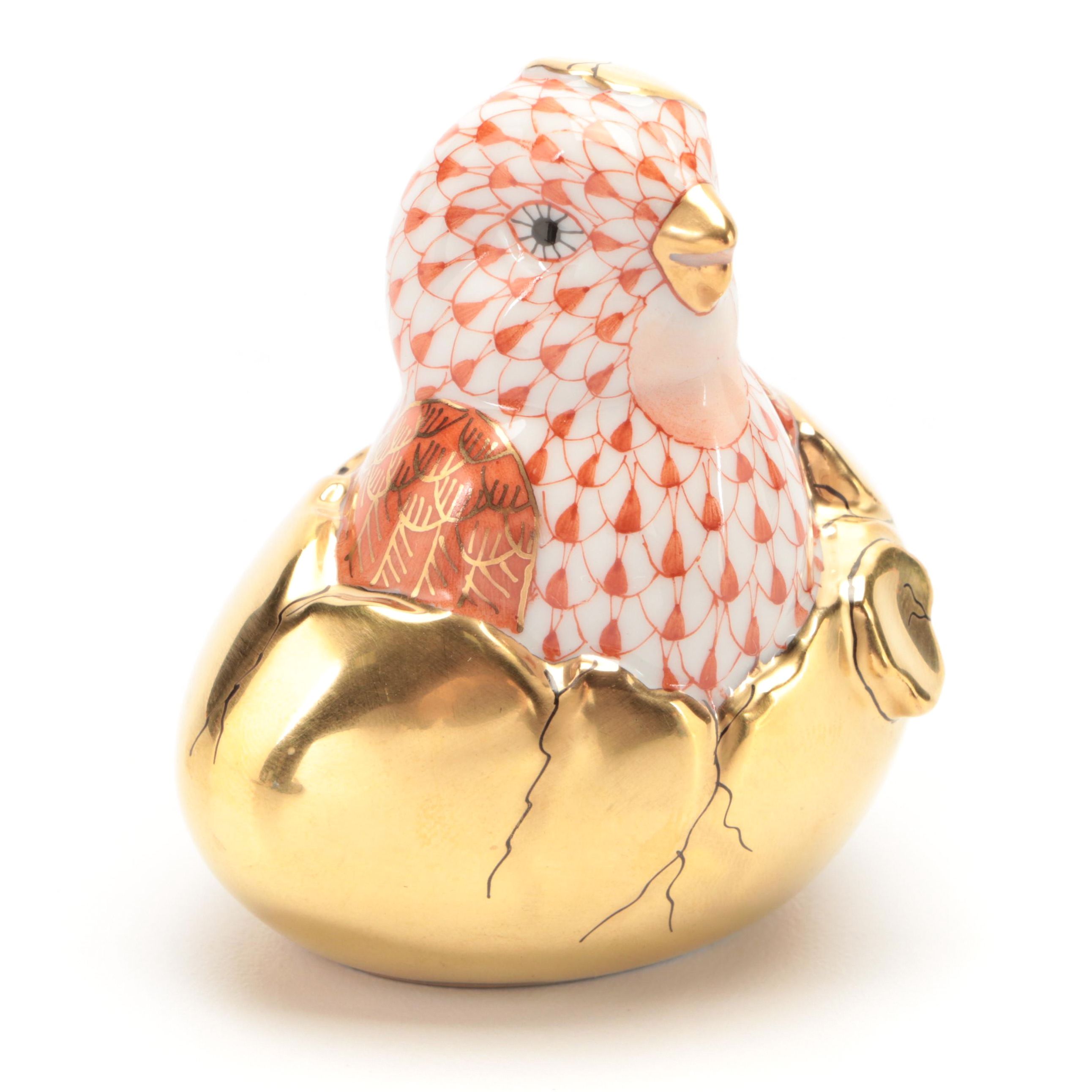 Herend Rust with Gold Fishnet "Just Hatched" Porcelain Figurine